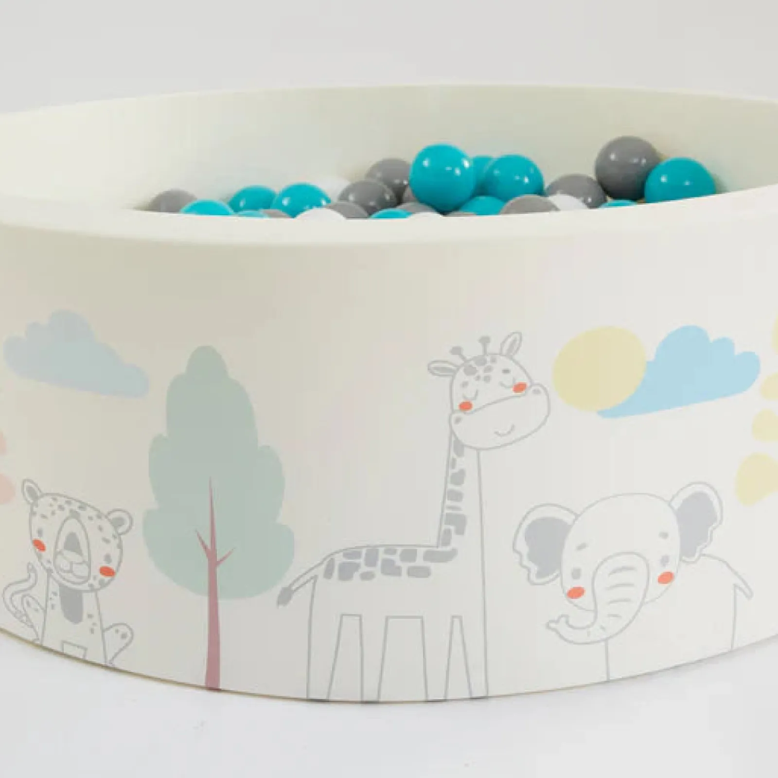 Kinder Little Helper Montessori Ballgrube | Bällebad | Dicke Innenbodenmatte | 200 KOSTENLOSE Bälle | 90 x 90 x 30 cm | Safaritiere