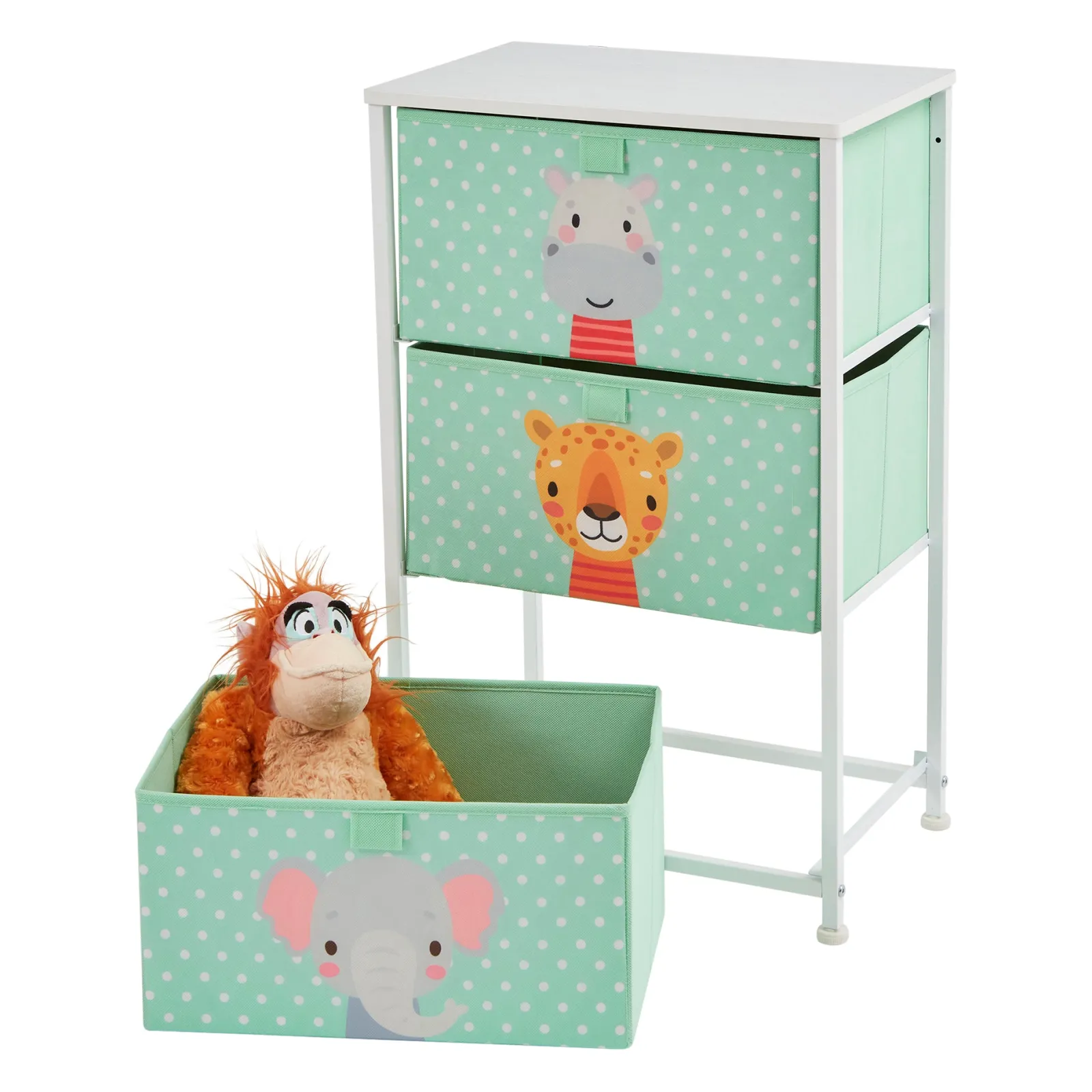 Kinder Little Helper Montessori Dschungelsafari Spielzeugaufbewahrung mit Schubladen | Nachttisch für Kinder | 73 x 45 x 30 cm