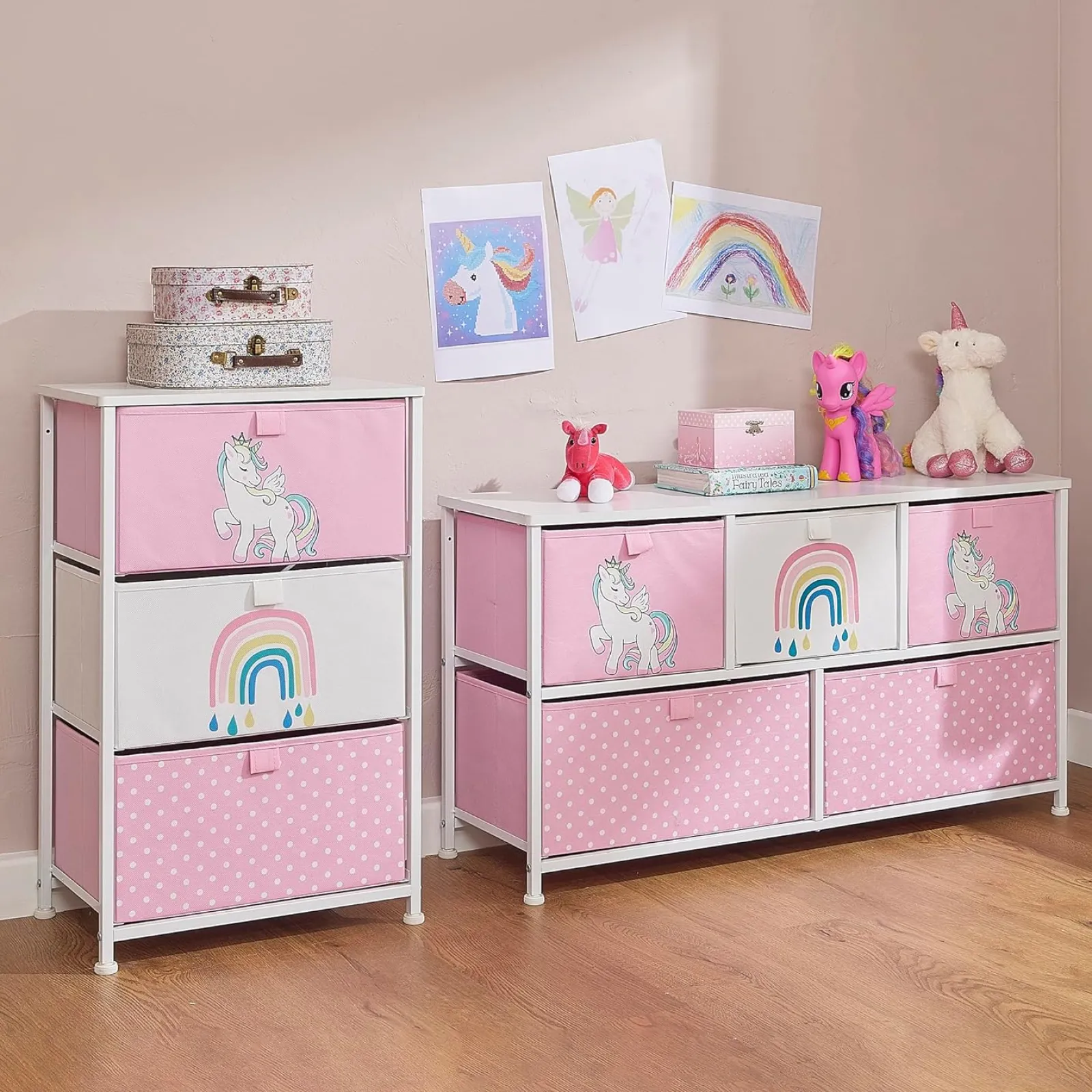 Kinder Little Helper Montessori Einhorn Große Spielzeugaufbewahrung mit Schubladen | 1 m breit x 55 cm hoch | 2 Jahre+