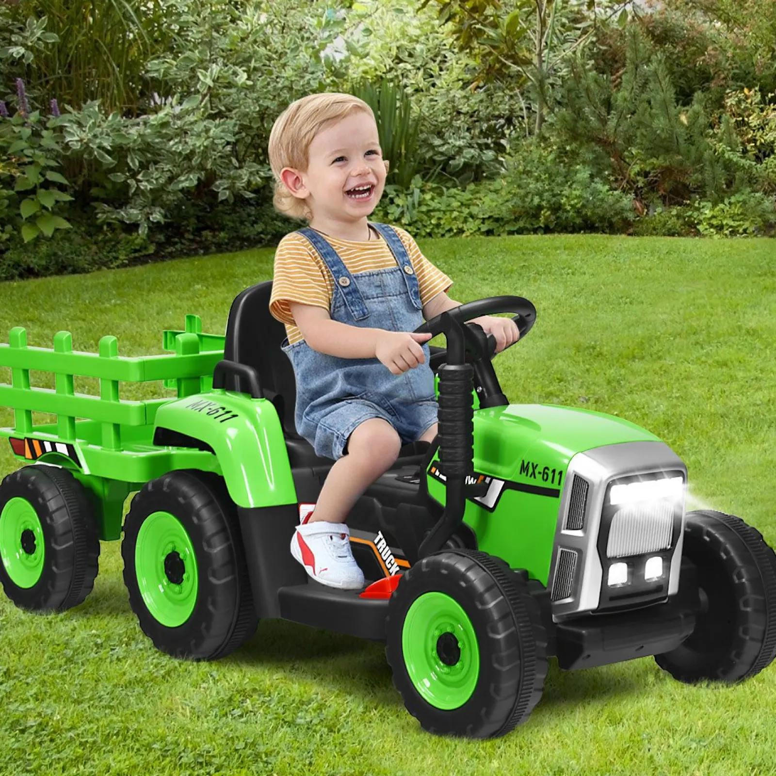 Little Helper Montessori Elektrofahrzeug | 12V Kinder-Aufsitztraktor mit Anhängermusik und LED-Lichtern | Farboptionen | 3 Jahre+