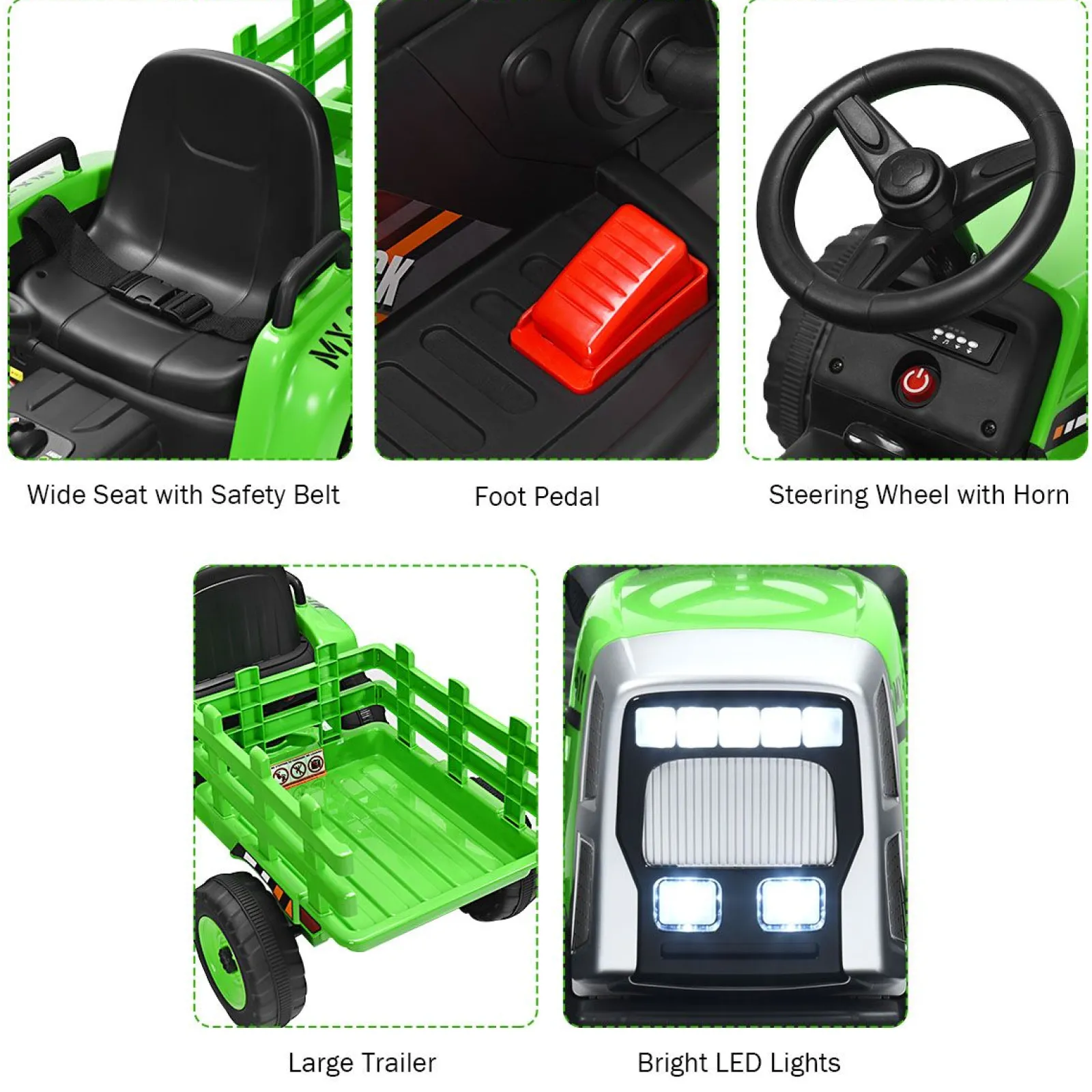 Little Helper Montessori Elektrofahrzeug | 12V Kinder-Aufsitztraktor mit Anhängermusik und LED-Lichtern | Farboptionen | 3 Jahre+