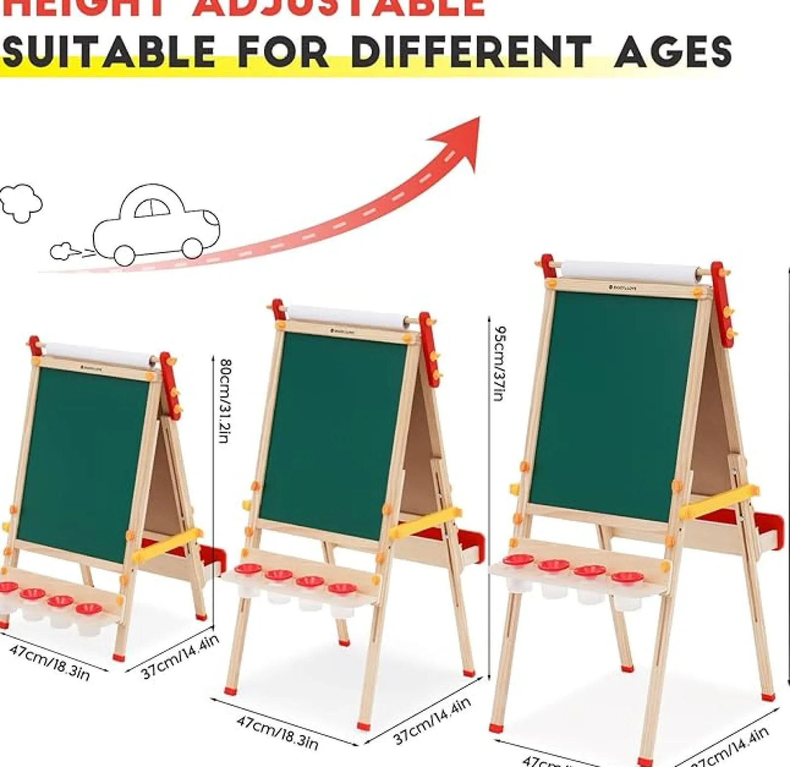 Kinder Little Helper Montessori Höhenverstellbare Öko-Klappstaffelei Aus Holz | Whiteboard, Tafel | Papierrolle | Großes Zubehörpaket | 3-8 Jahre