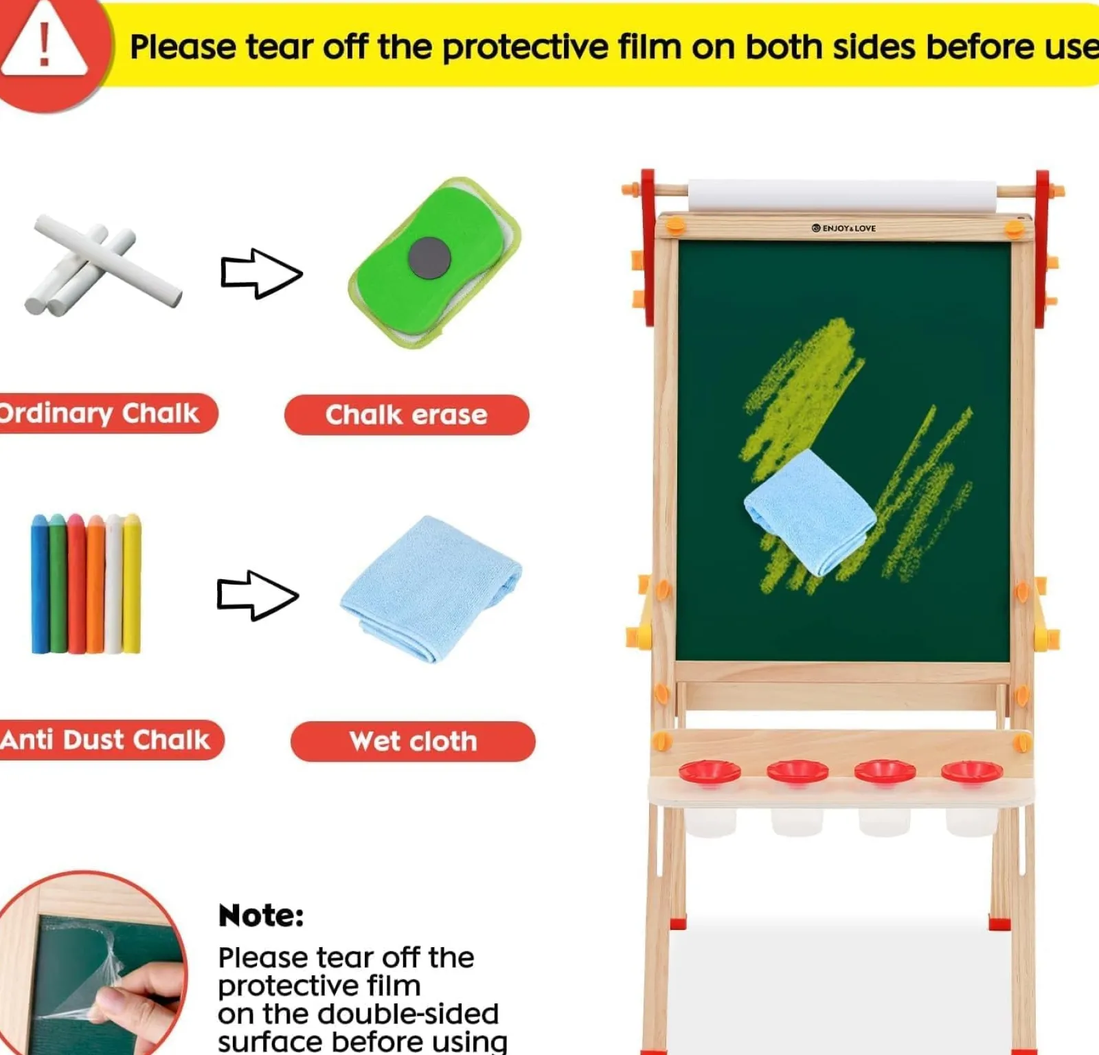 Kinder Little Helper Montessori Höhenverstellbare Öko-Klappstaffelei Aus Holz | Whiteboard, Tafel | Papierrolle | Großes Zubehörpaket | 3-8 Jahre