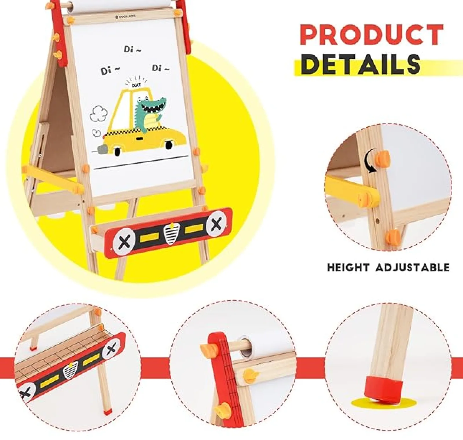 Kinder Little Helper Montessori Höhenverstellbare Öko-Klappstaffelei Aus Holz | Whiteboard, Tafel | Papierrolle | Großes Zubehörpaket | 3-8 Jahre