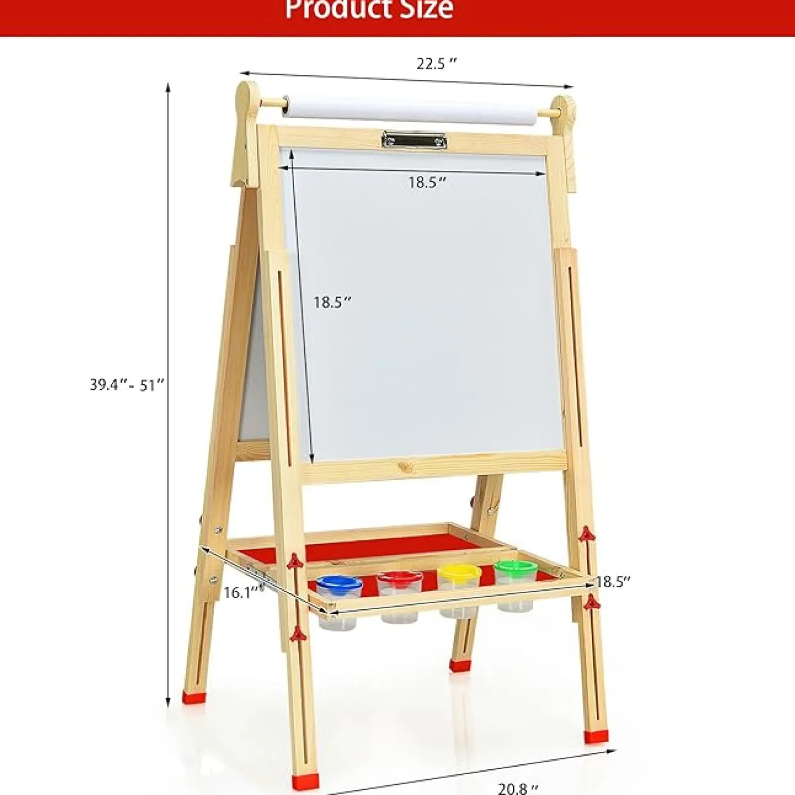 Kinder Little Helper Montessori Höhenverstellbare Staffelei Aus Ökoholz | Whiteboard, Tafel | Papierrolle | Farbtöpfe | Kreiden Und Magnete | 3-12 Jahre