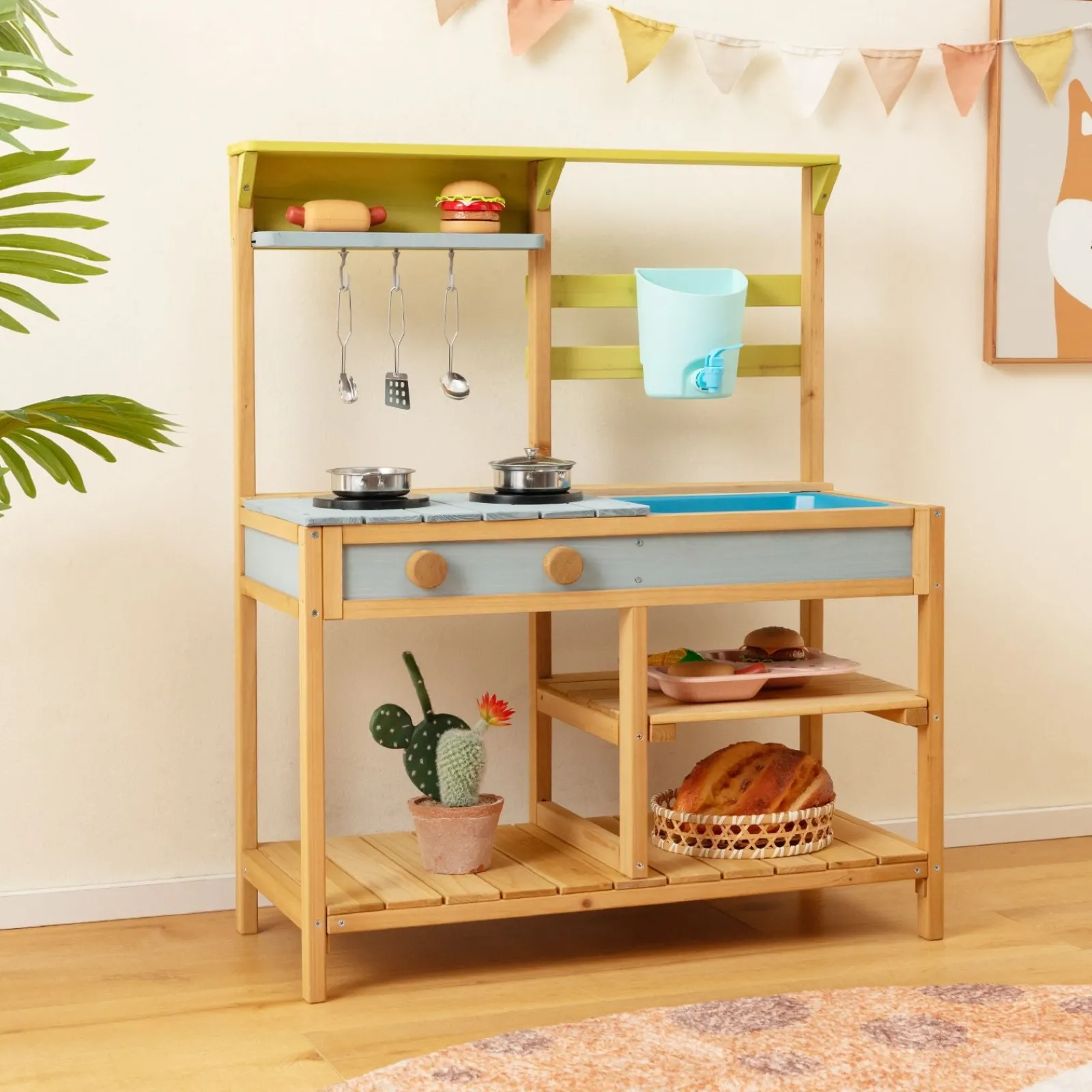 Little Helper Montessori Holz-Kinderspielküche | Draußen oder drinnen | Wasserhahn- und Wasserkasten | 3 Jahre +