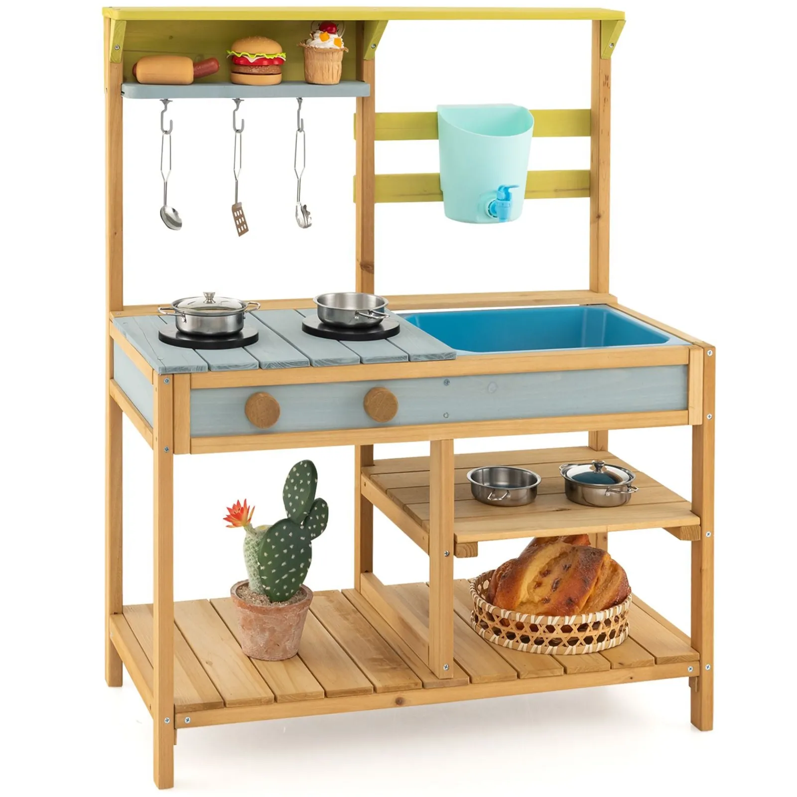 Little Helper Montessori Holz-Kinderspielküche | Draußen oder drinnen | Wasserhahn- und Wasserkasten | 3 Jahre +