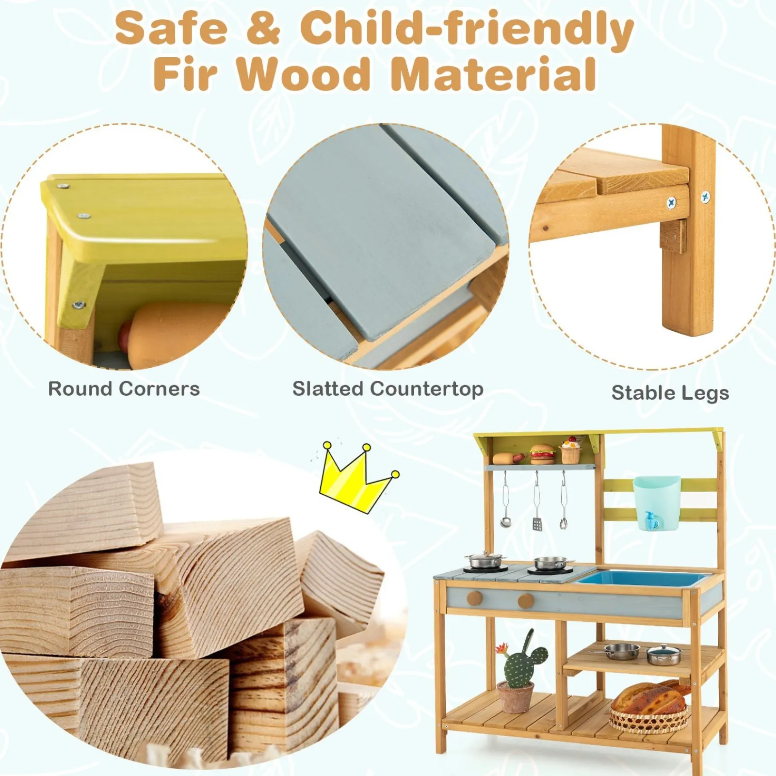 Little Helper Montessori Holz-Kinderspielküche | Draußen oder drinnen | Wasserhahn- und Wasserkasten | 3 Jahre +