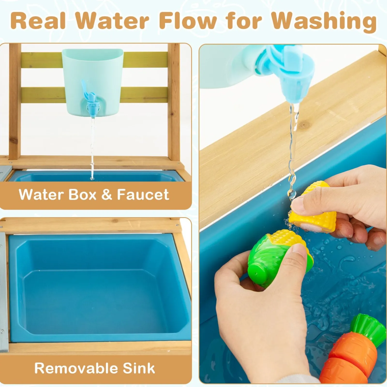 Little Helper Montessori Holz-Kinderspielküche | Draußen oder drinnen | Wasserhahn- und Wasserkasten | 3 Jahre +