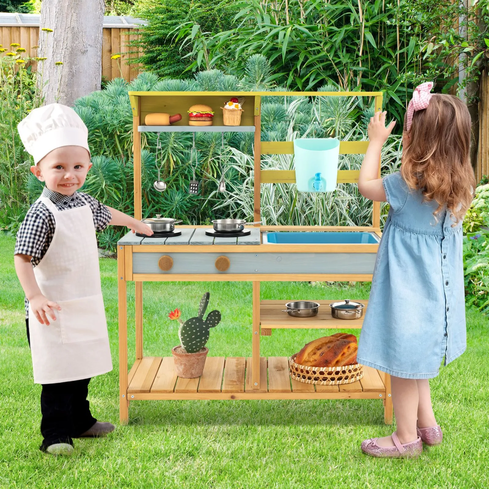 Little Helper Montessori Holz-Kinderspielküche | Draußen oder drinnen | Wasserhahn- und Wasserkasten | 3 Jahre +