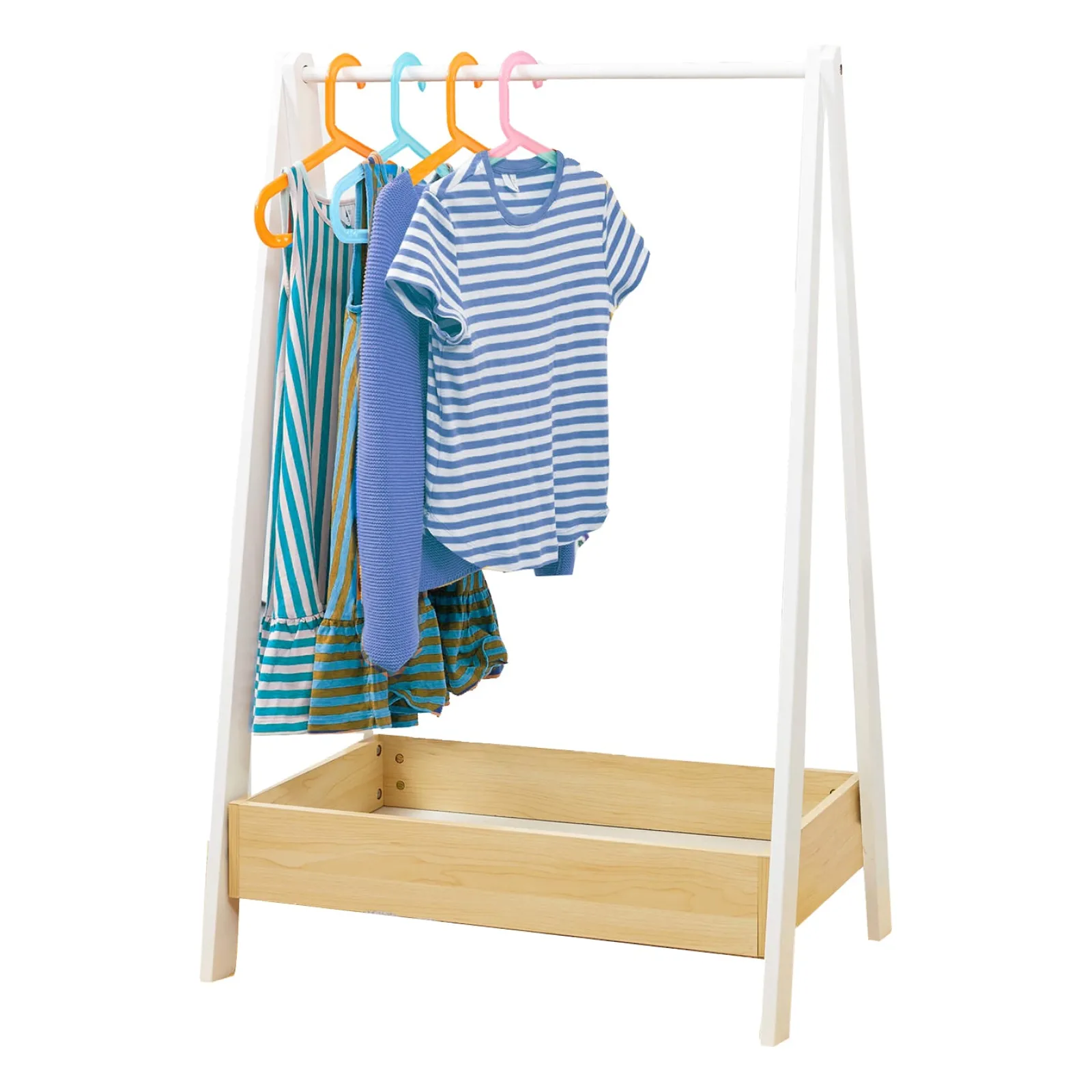 Kinder Little Helper Montessori Holz-Kleiderstange für Kinder mit Stauraum | Dress-up-Schiene | 98 cm hoch