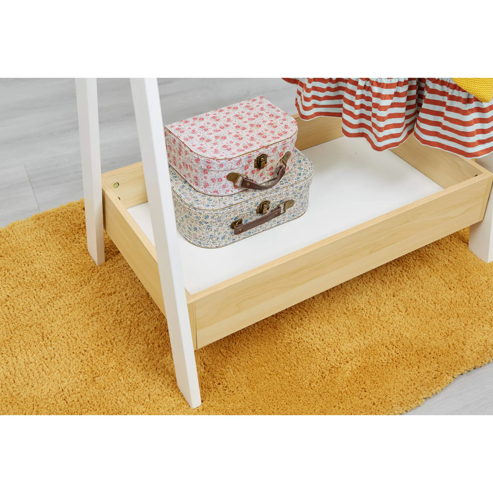 Kinder Little Helper Montessori Holz-Kleiderstange für Kinder mit Stauraum | Dress-up-Schiene | 98 cm hoch