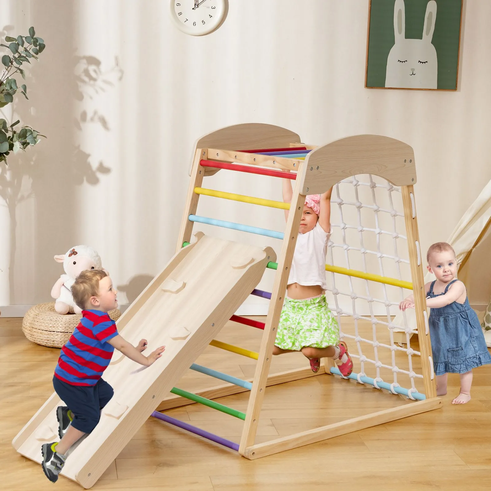 Kinder Little Helper Montessori 6-in-1 Indoor-Klettergerüst aus Öko-Holz für Kleinkinder | Kletterwand | Rutsche | 12m+