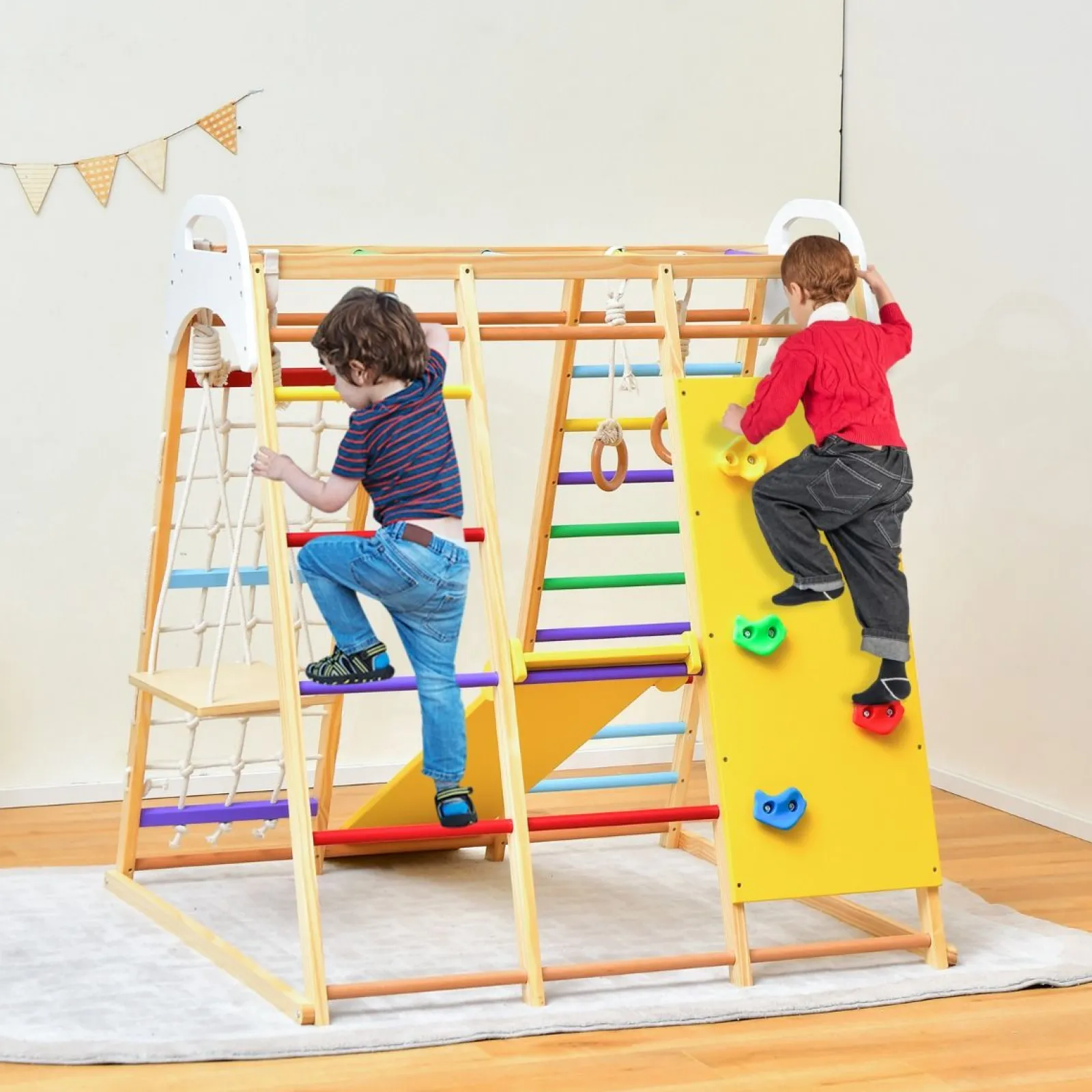 Kinder Little Helper Montessori 8-in-1 Klettergerüst aus Ökoholz | Klettergerüst-Spielset | Rutsche | Klettergerüst | Ab 3 Jahren