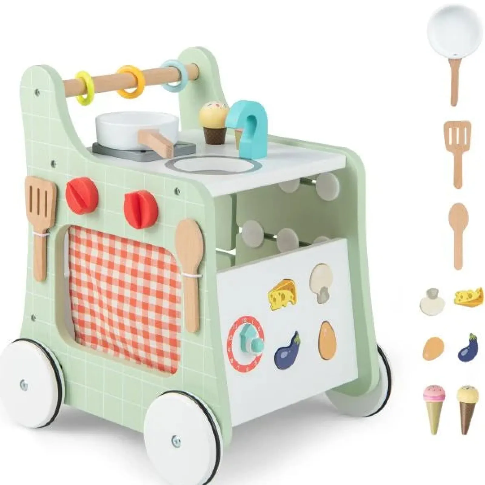 Kinder Little Helper Montessori 6-in-1 Lauflernhilfe zur Haltungsentwicklung | Busy Board und Mini-Spielzeugküche | 12m+