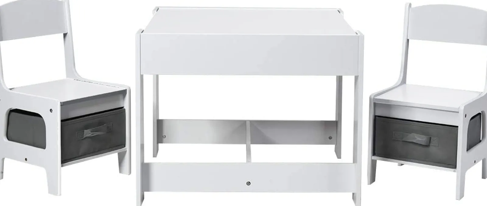 Kinder Little Helper Montessori 3-in-1 Tisch & Stühle | Wendbare Tischplatte | Tafel | Whiteboard, graue Aufbewahrungsschubladen