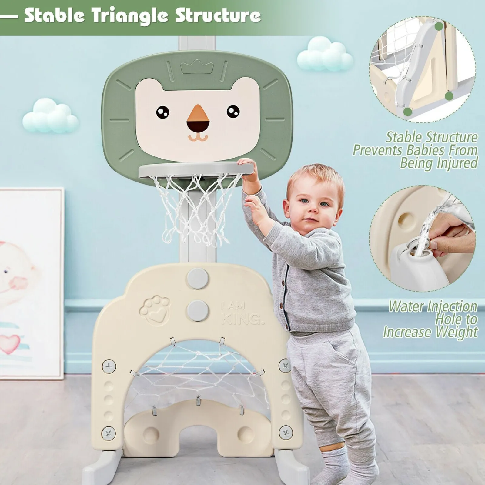 Kinder Little Helper Montessori 3-in-1-Basketballständer für Kinder | Höhenverstellbar | Fußball- und Golftor | 3 Jahre+