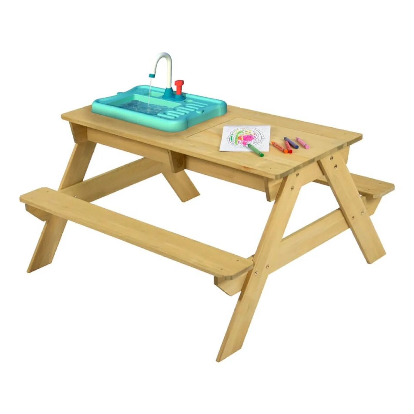 Little Helper Montessori 5-in-1-Picknickbank, Wasserstation, Sandkasten und Matschküche aus FSC-Holz für Kinder | Ab 2 Jahren