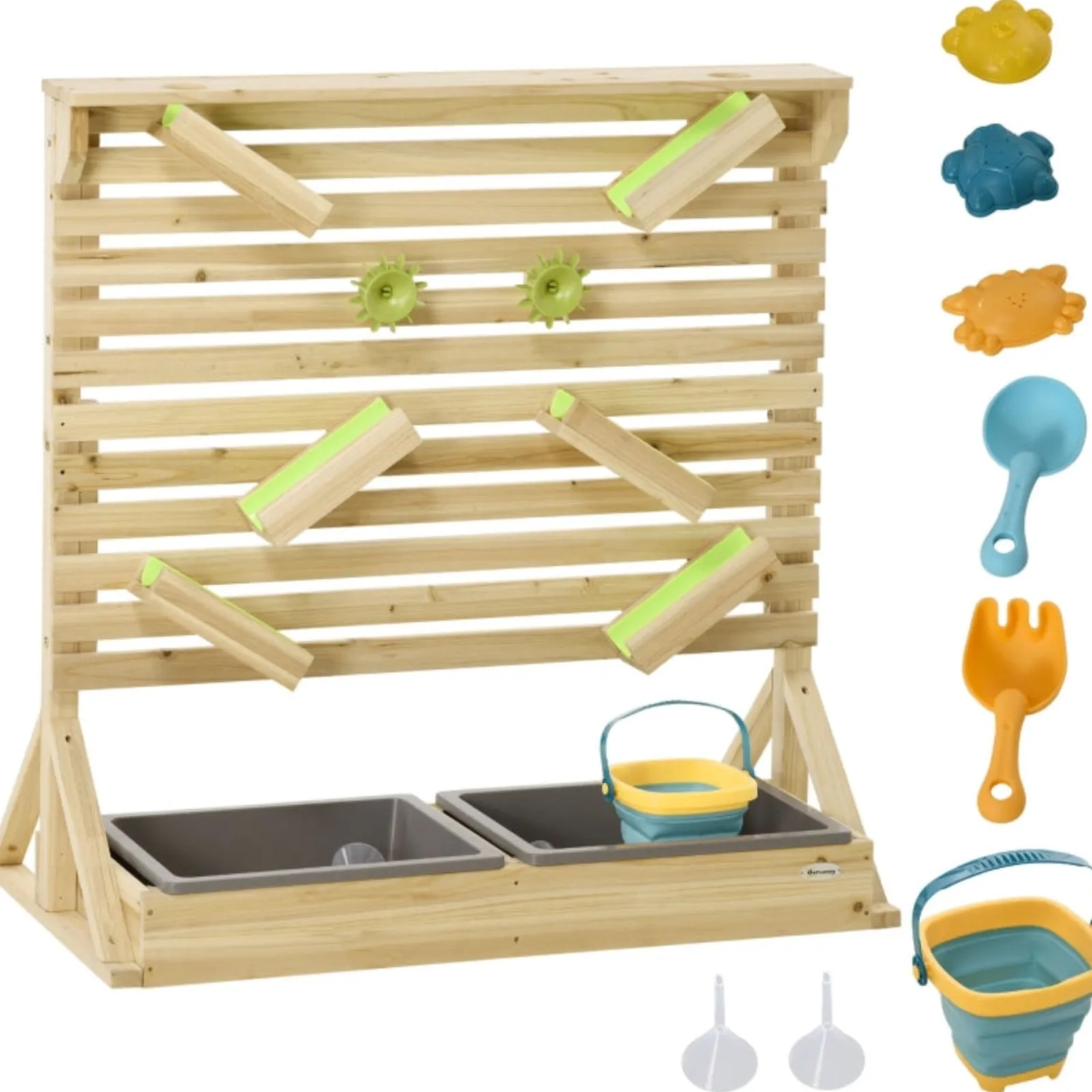 Little Helper Montessori Öko Wasserwand aus natürlichem Tannenholz | Wasserspiel im Freien | 18 Zubehör | 3 Jahre+