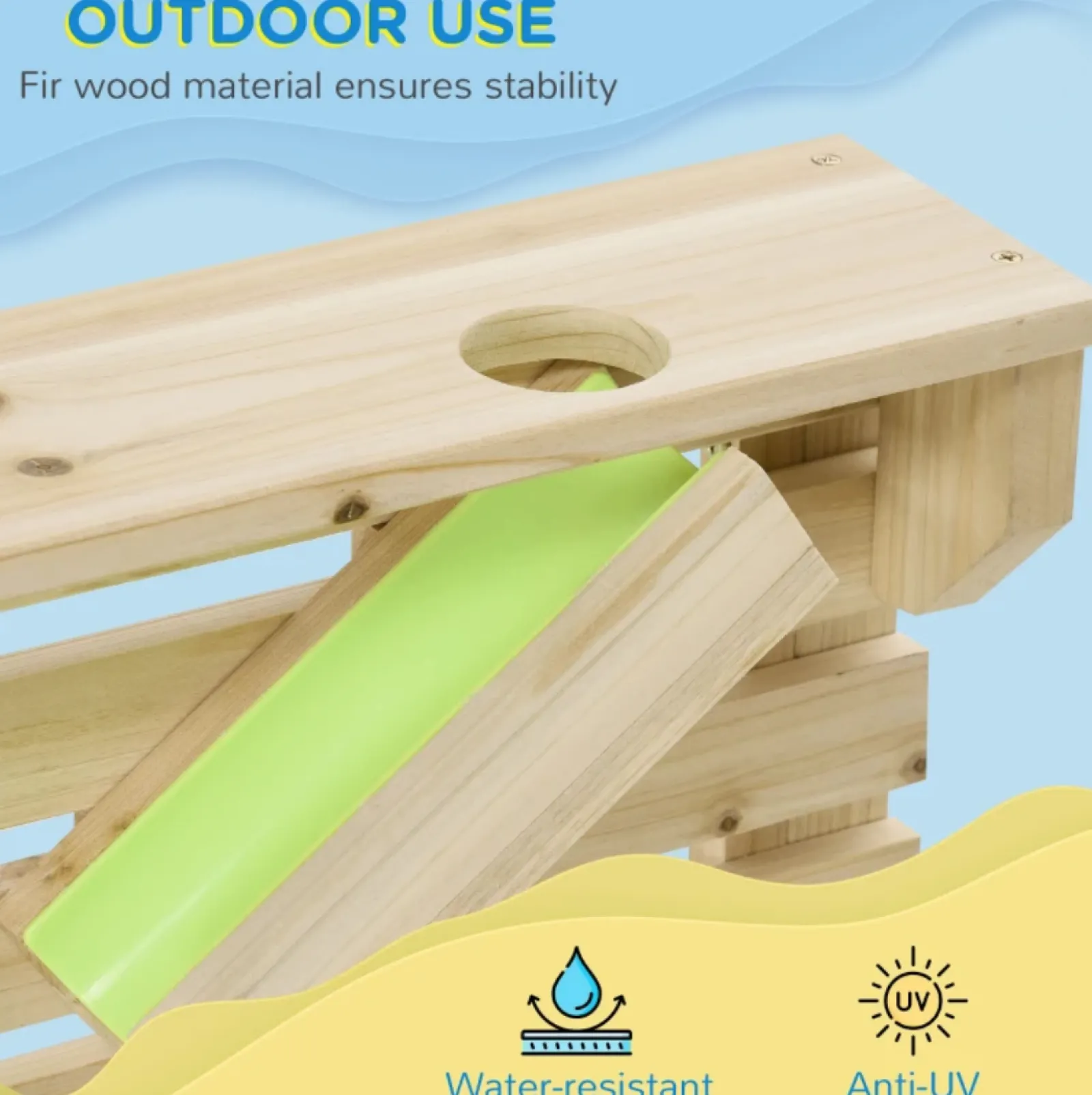 Little Helper Montessori Öko Wasserwand aus natürlichem Tannenholz | Wasserspiel im Freien | 18 Zubehör | 3 Jahre+