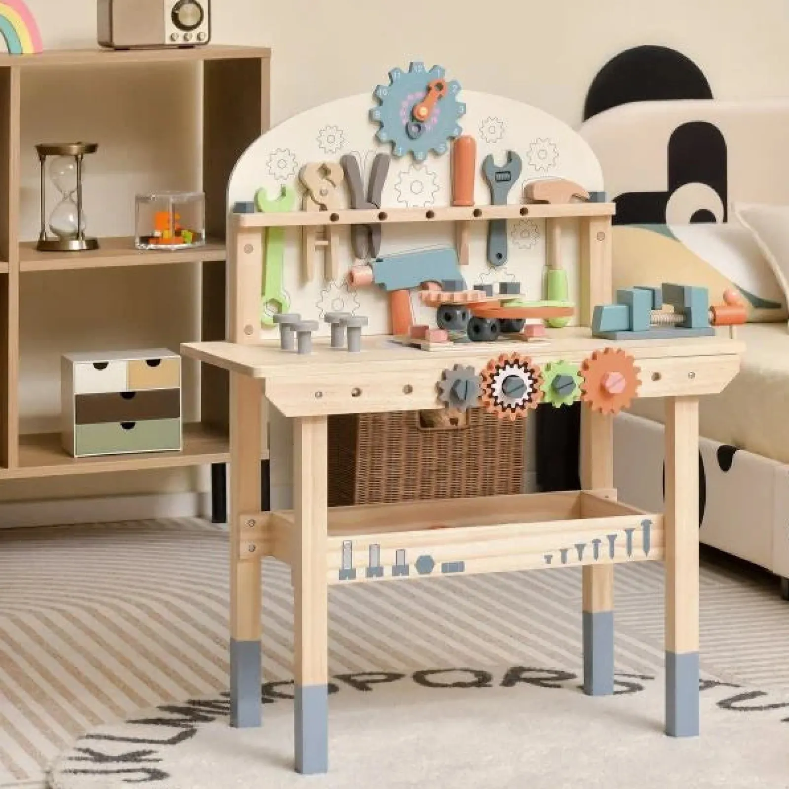 Little Helper Montessori Öko-Werkzeugbank aus Kiefernholz | Kinderwerkbank mit Werkzeug | Realistisch | 3 Jahre+