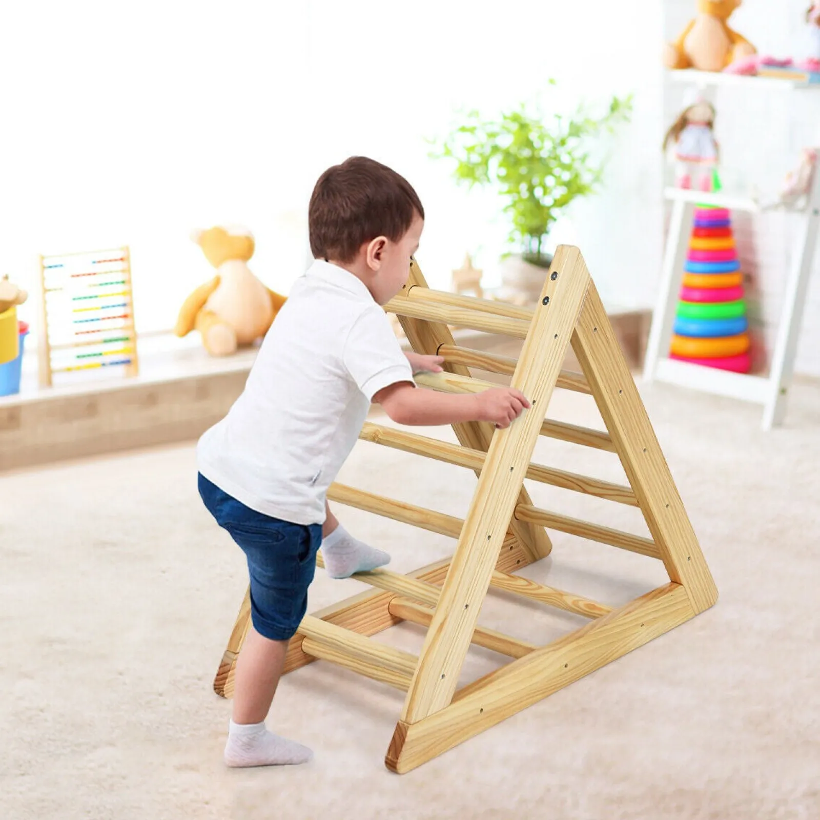 Kinder Little Helper Montessori Natürliches Pikler Öko-Kieferndreieck | Hölzernes Klettergerüst Für Kleinkinder | Klettergerüste Für Den Innenbereich