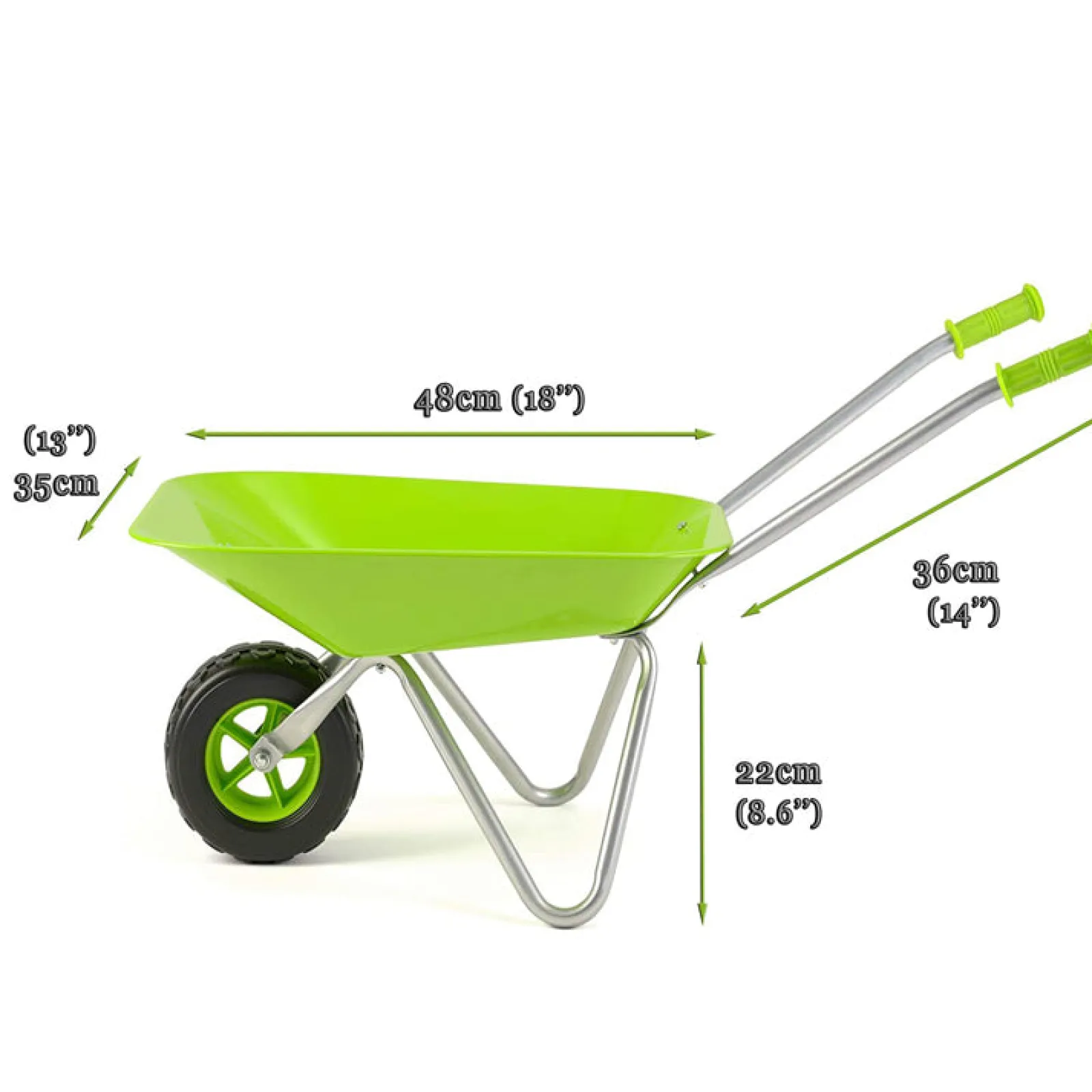 Little Helper Montessori Schubkarre für Kinder aus rostfreiem Stahl mit ergonomischen Griffen | Limettengrün | Ab 3 Jahren