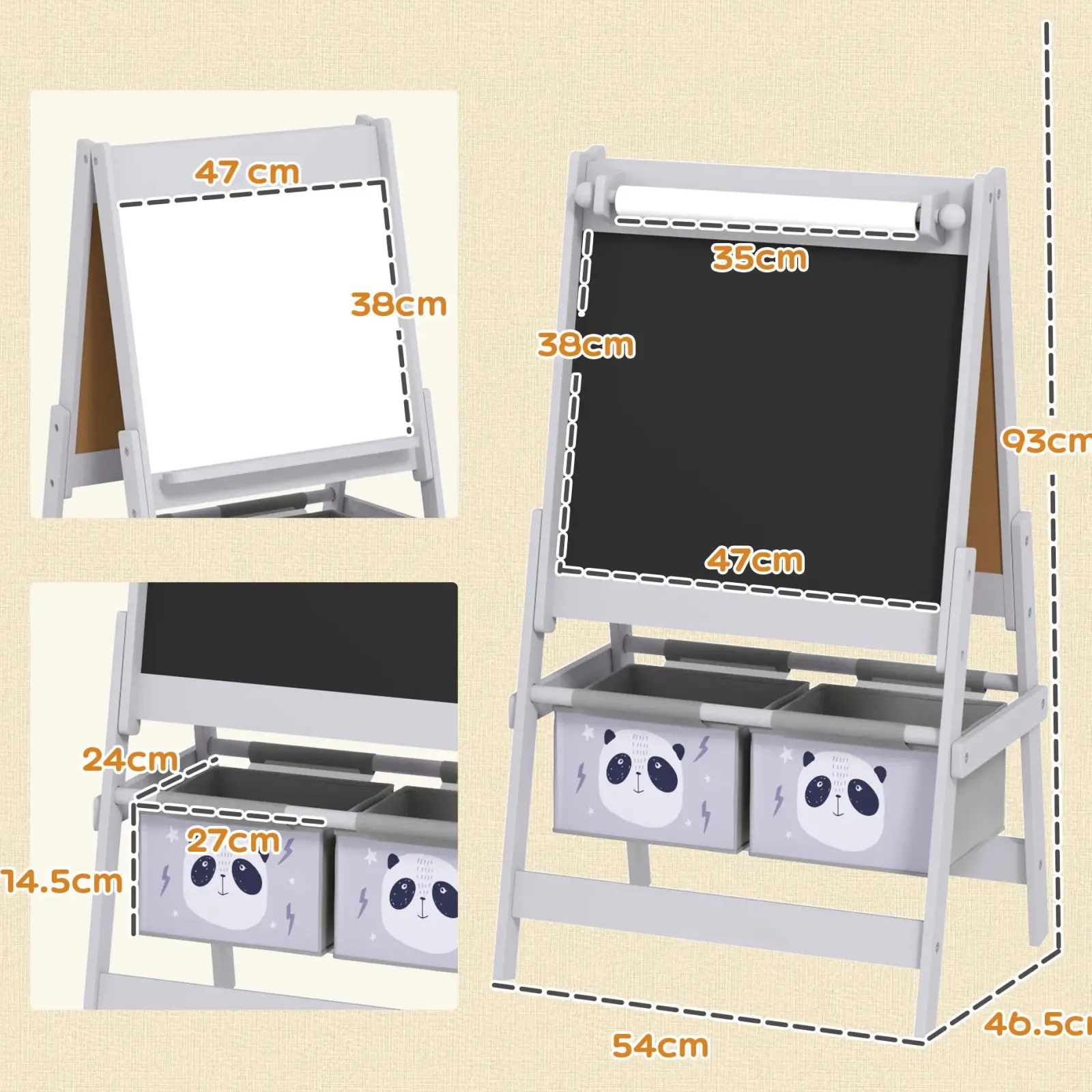Kinder Little Helper Montessori Staffelei | Doppelseitige Whiteboard- und Kreidetafel-Malstaffelei mit Papierrolle | 2 Aufbewahrungsboxen | Earl Grey