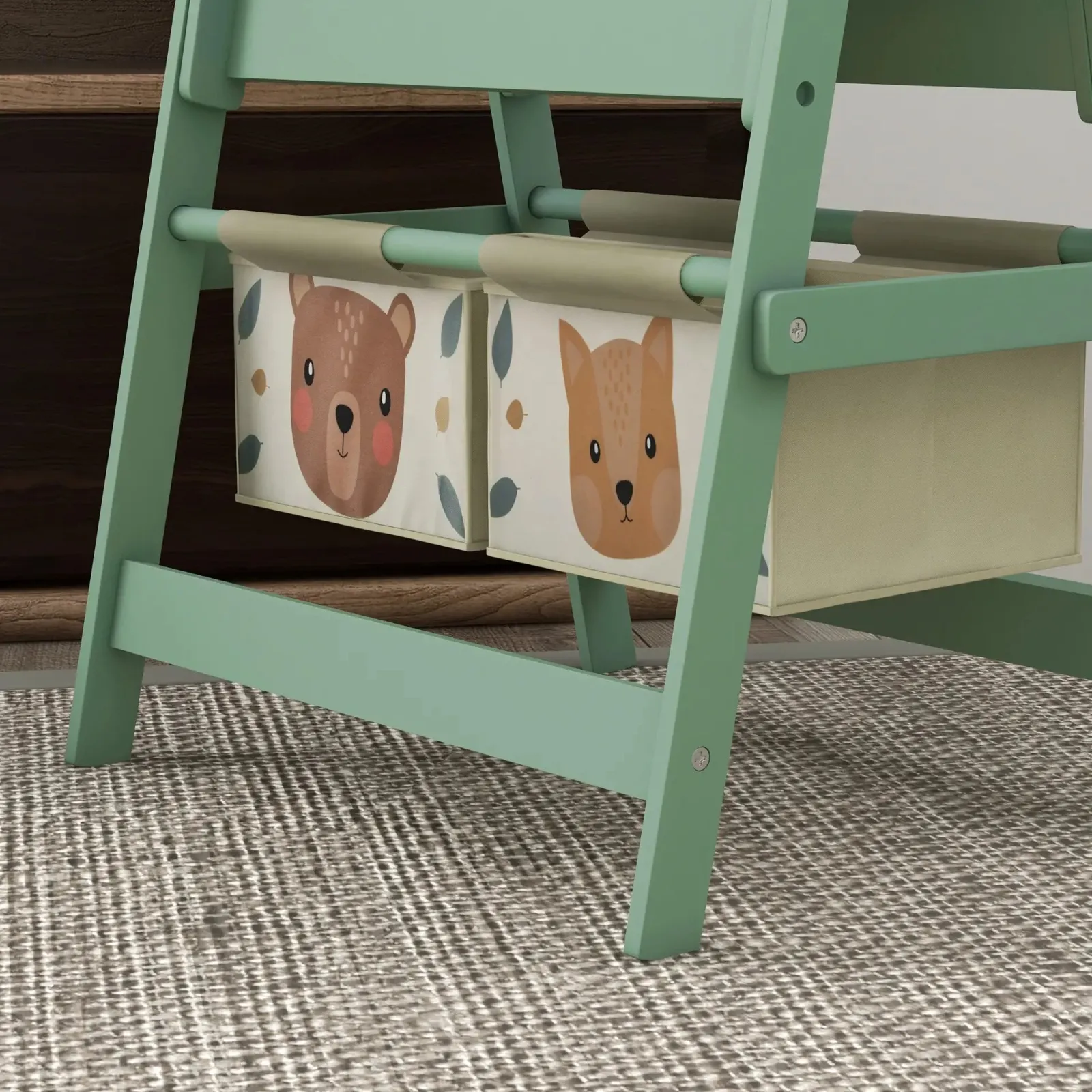 Kinder Little Helper Montessori Staffelei | Doppelseitige Whiteboard- und Kreidetafel-Malstaffelei mit Papierrolle | 2 Aufbewahrungsboxen | Salbeigrün