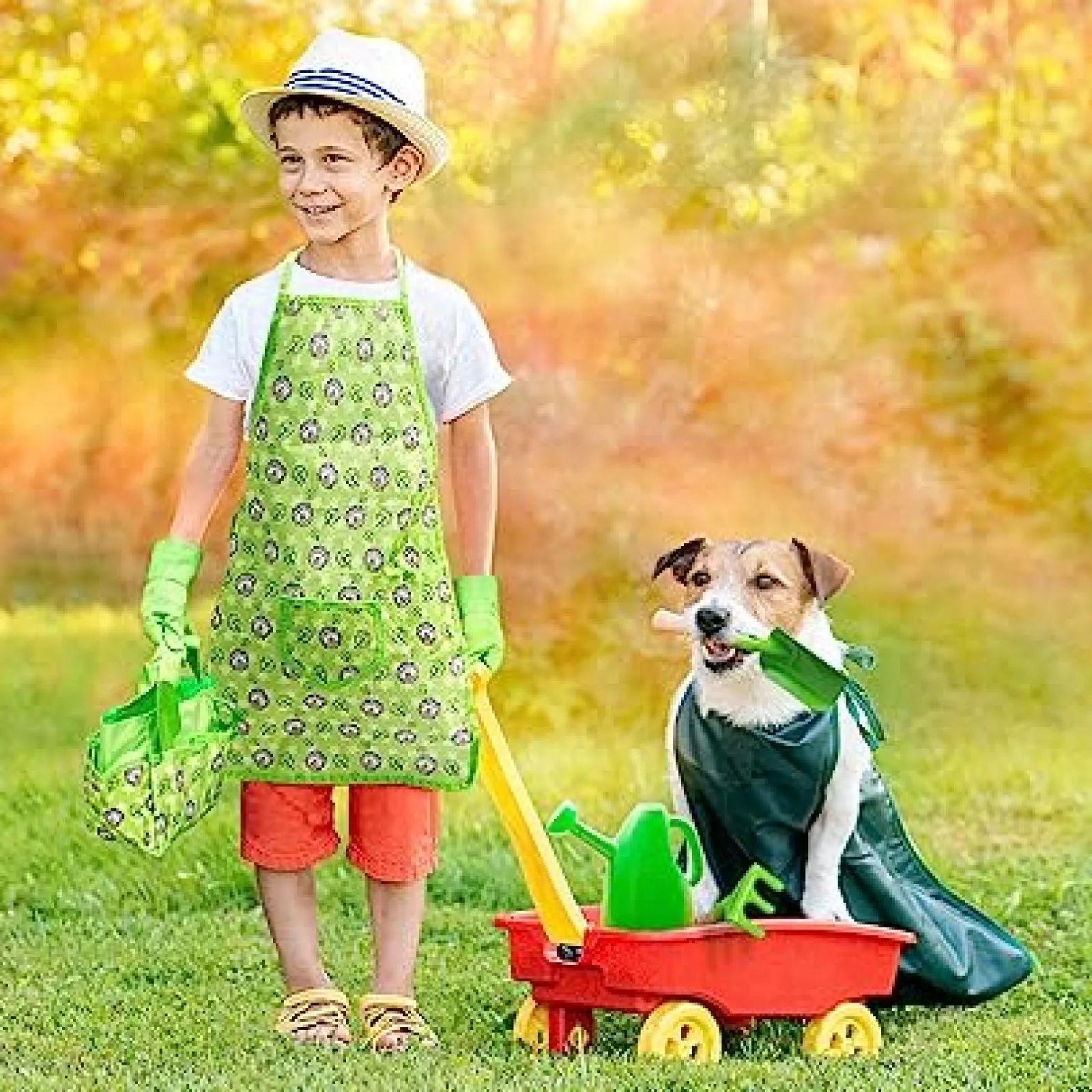 Little Helper Montessori 7-teiliges Sandkasten-Set & Gartenspielzeug-Werkzeugset | Schürze | Dose | Handschuhe | Werkzeuge | Ab 3 Jahren