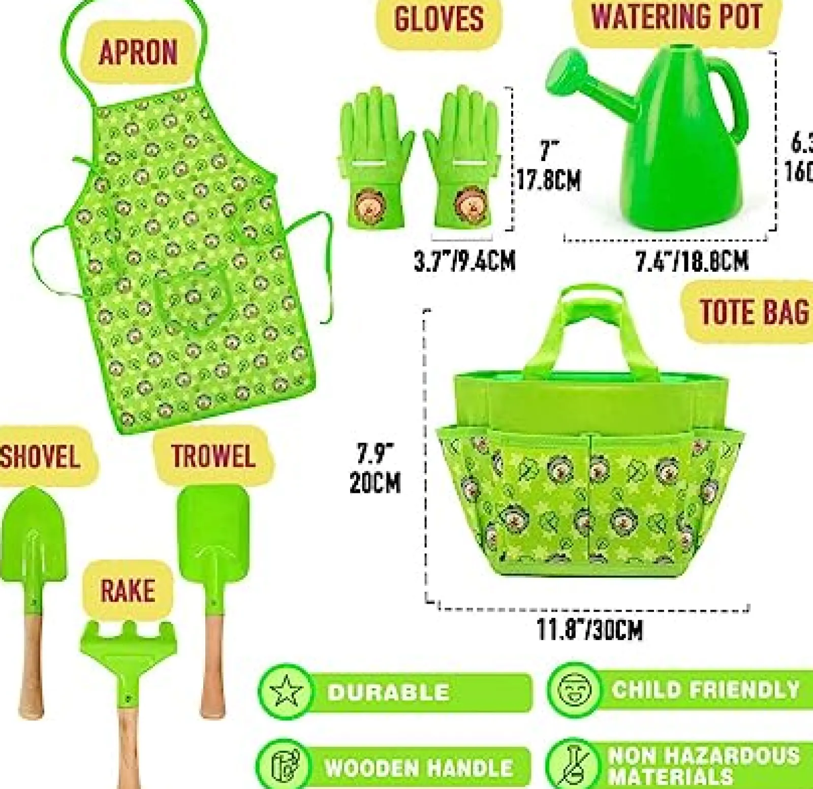 Little Helper Montessori 7-teiliges Sandkasten-Set & Gartenspielzeug-Werkzeugset | Schürze | Dose | Handschuhe | Werkzeuge | Ab 3 Jahren