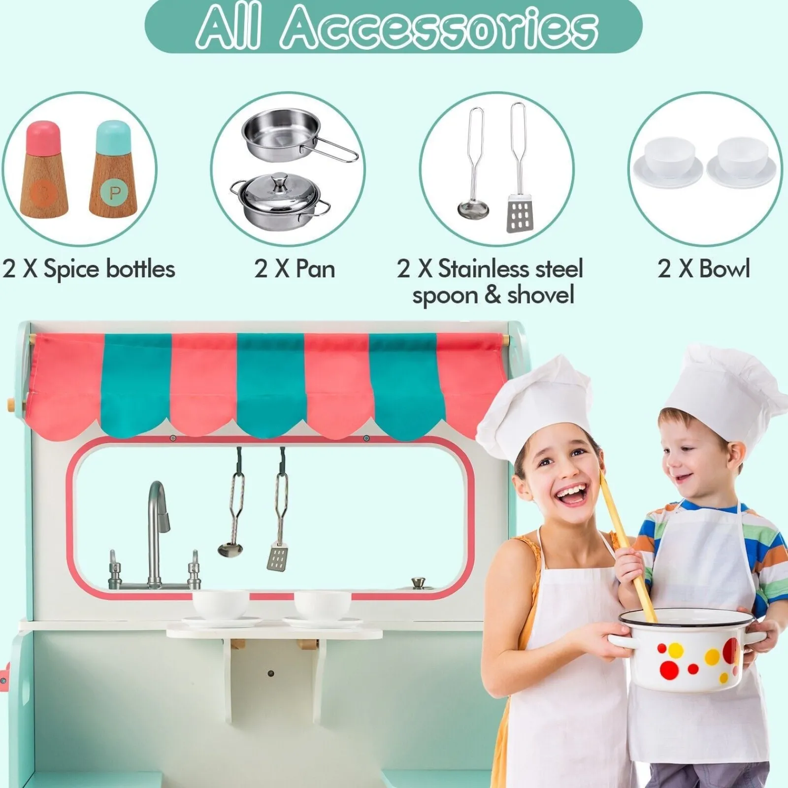 Little Helper Montessori zweiseitige kinderspielküche & esszimmer | kochspielset | 3 jahre+ | 2 farben