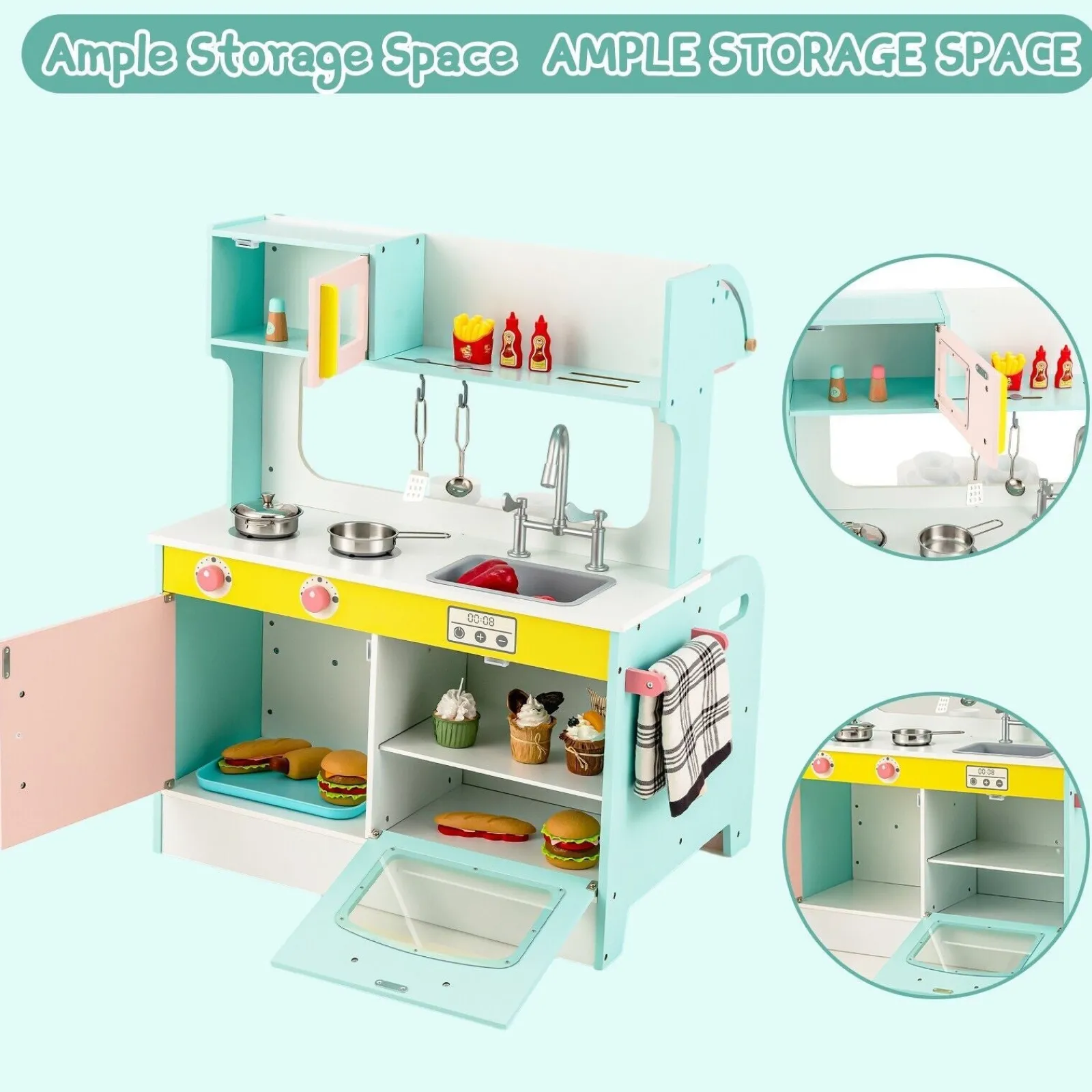 Little Helper Montessori zweiseitige kinderspielküche & esszimmer | kochspielset | 3 jahre+ | 2 farben