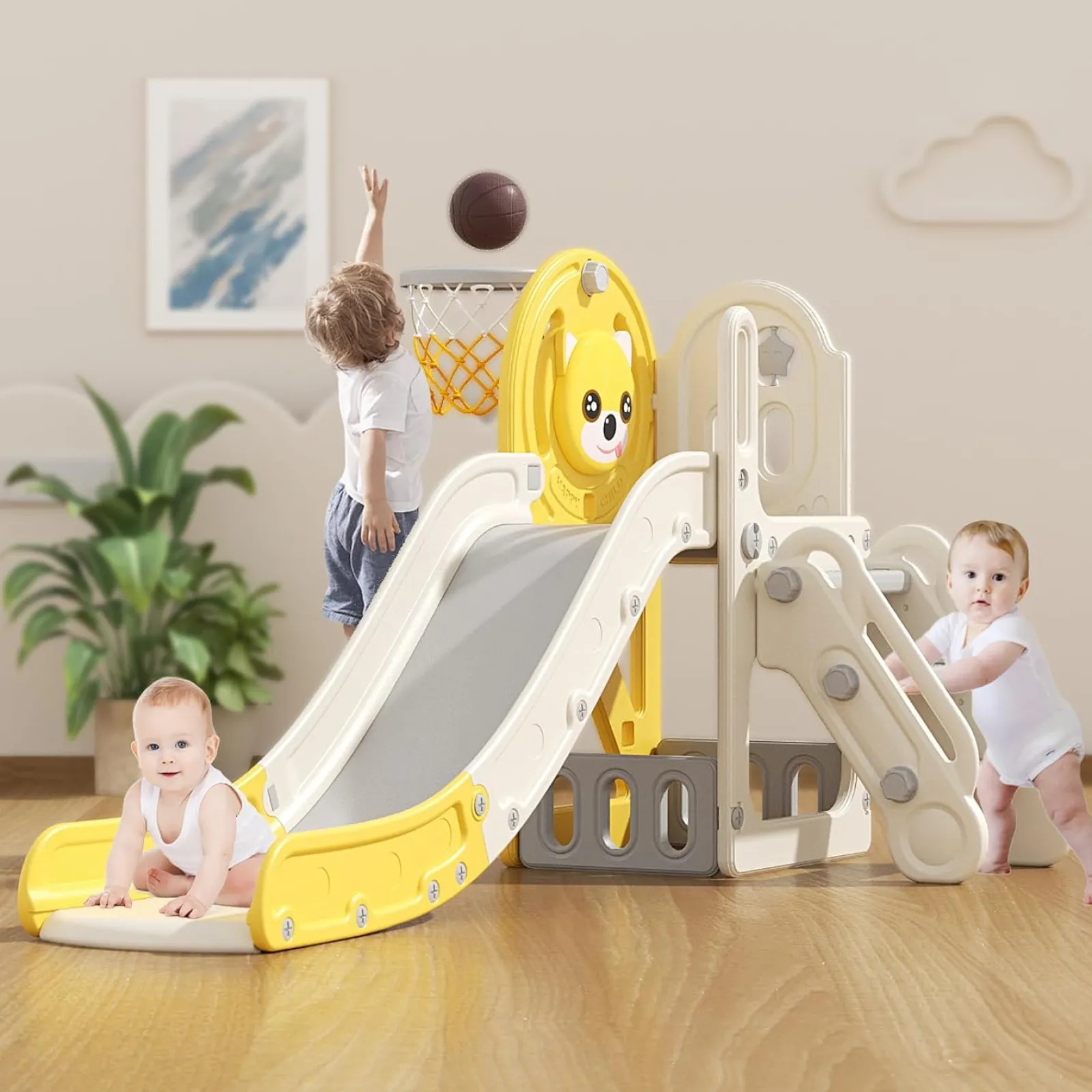 Little Helper Montessori-Folienset für Kinder | Basketballkorb | Drinnen oder draußen | Gelb oder Grau