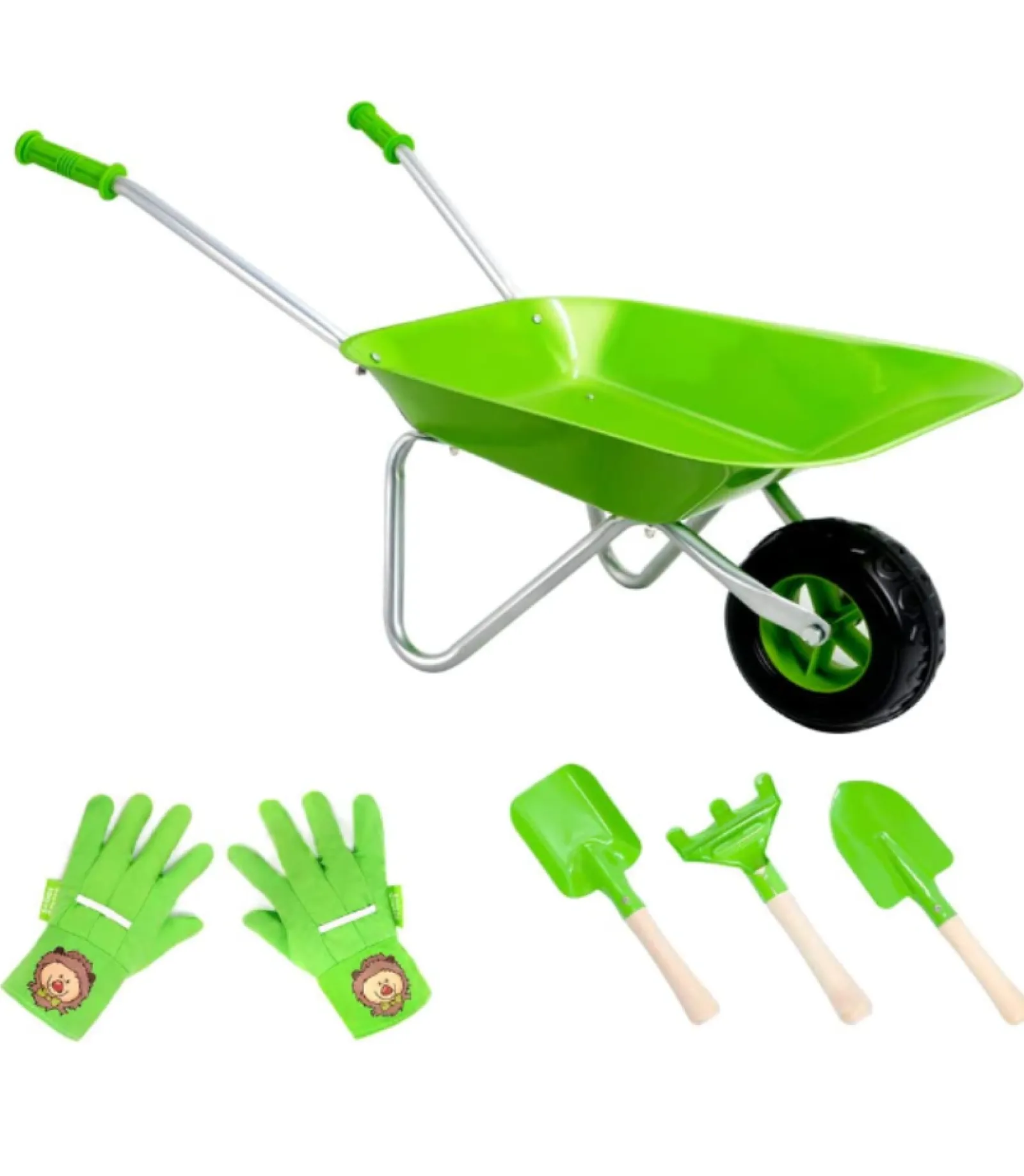 Little Helper Montessori-Gartenspielzeugset mit Schubkarre und Werkzeugsatz aus rostfreiem Edelstahl | Outdoor-Kinderspielzeug für den Sandkasten | Ab 3 Jahren
