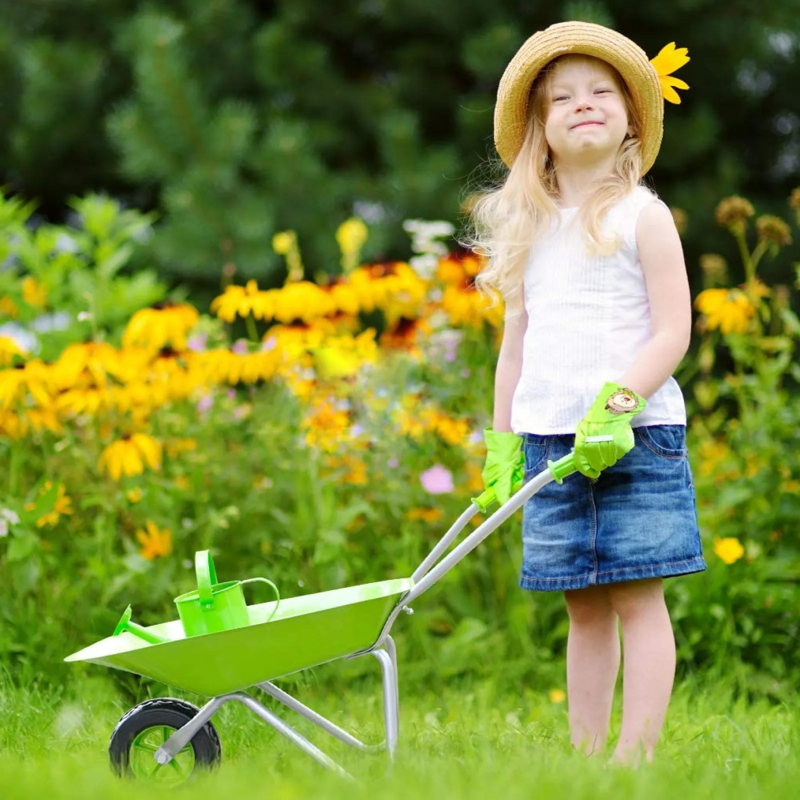 Little Helper Montessori-Gartenspielzeugset mit Schubkarre und Werkzeugsatz aus rostfreiem Edelstahl | Outdoor-Kinderspielzeug für den Sandkasten | Ab 3 Jahren