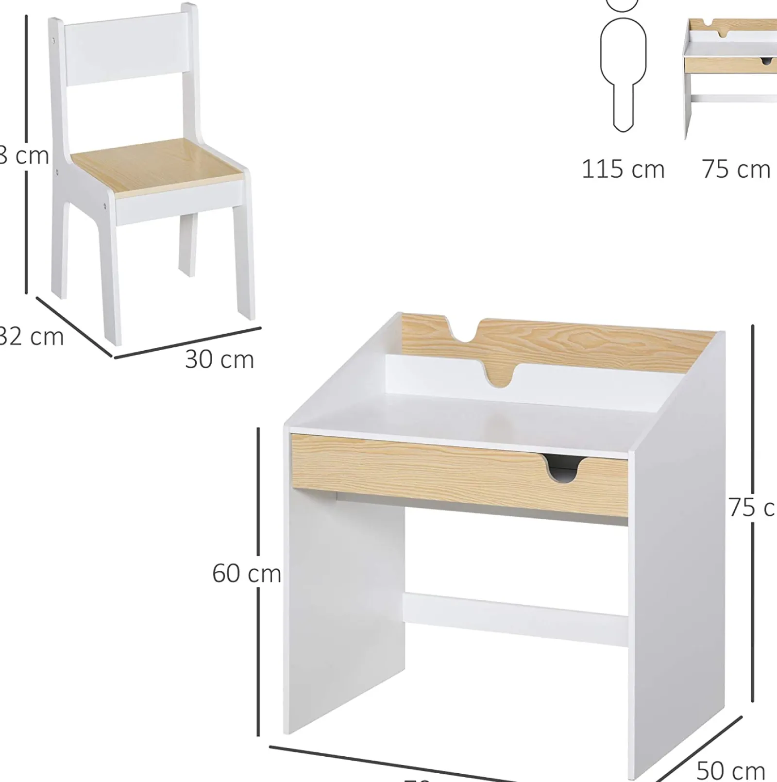 Kinder Little Helper Montessori-Hausaufgabenschreibtisch für Kinder | Bücherregal | Aufbewahrung & Stuhl | Natur & Weiß | 3-8 Jahre