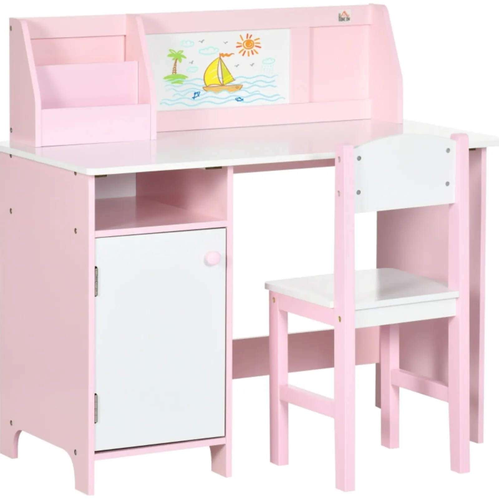 Kinder Little Helper Montessori-Hausaufgabenschreibtisch für Kinder | Bücherregal | Aufbewahrung & Stuhl | Rosa & Weiß | 3-8 Jahre