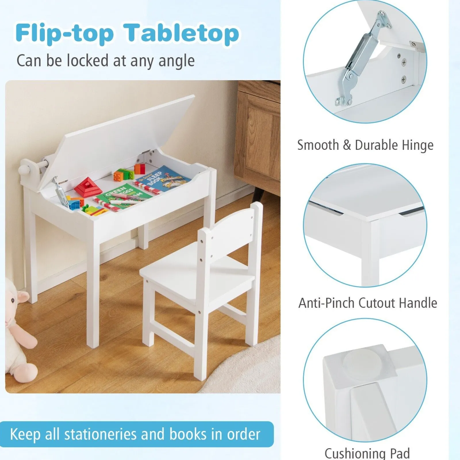 Kinder Little Helper Montessori-Hausaufgabentisch für Kinder und ergonomischer Stuhl zur Wirbelsäulenunterstützung | Papierrolle | Weiß | Ab 3 Jahren