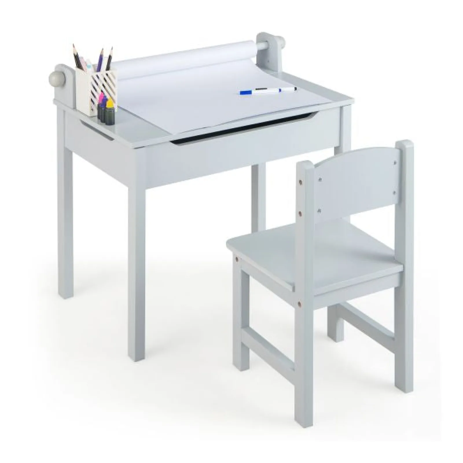 Kinder Little Helper Montessori-Hausaufgabentisch für Kinder und ergonomischer Stuhl zur Wirbelsäulenunterstützung | Papierrolle | Weiß | Ab 3 Jahren
