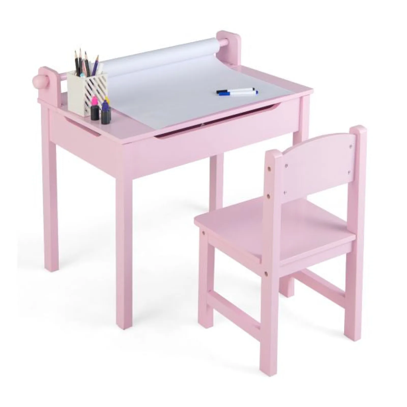 Kinder Little Helper Montessori-Hausaufgabentisch für Kinder und ergonomischer Stuhl zur Wirbelsäulenunterstützung | Papierrolle | Weiß | Ab 3 Jahren
