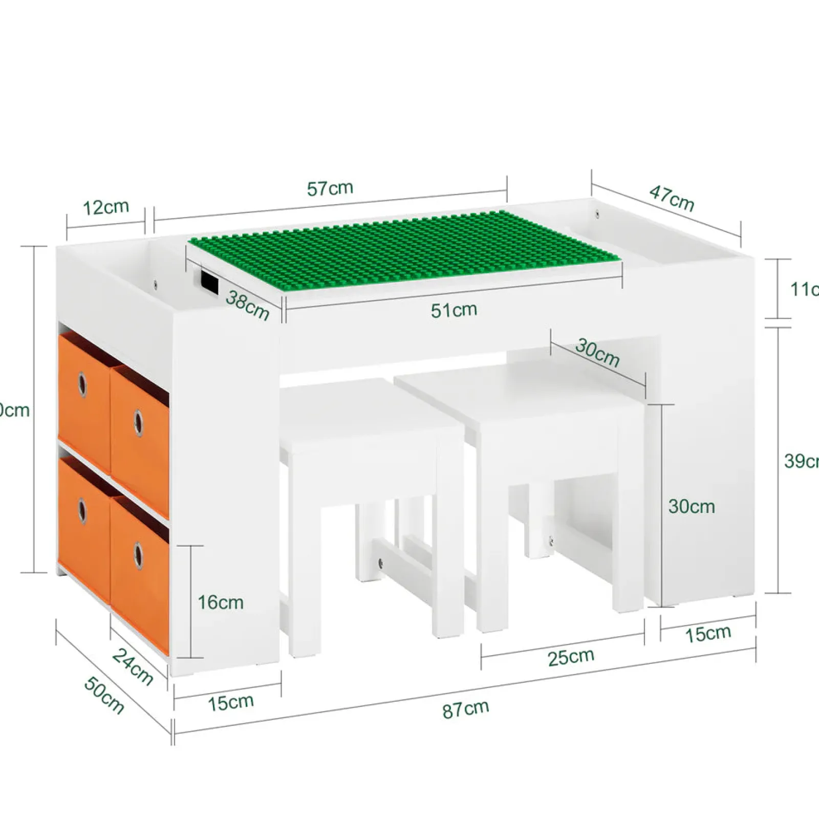 Kinder Little Helper Montessori-Kunsttisch und 2 Hocker im Set | 8 Aufbewahrungsboxen | Wendbarer Lego-Tisch für den Schreibtisch | Weiß | Ab 3 Jahren