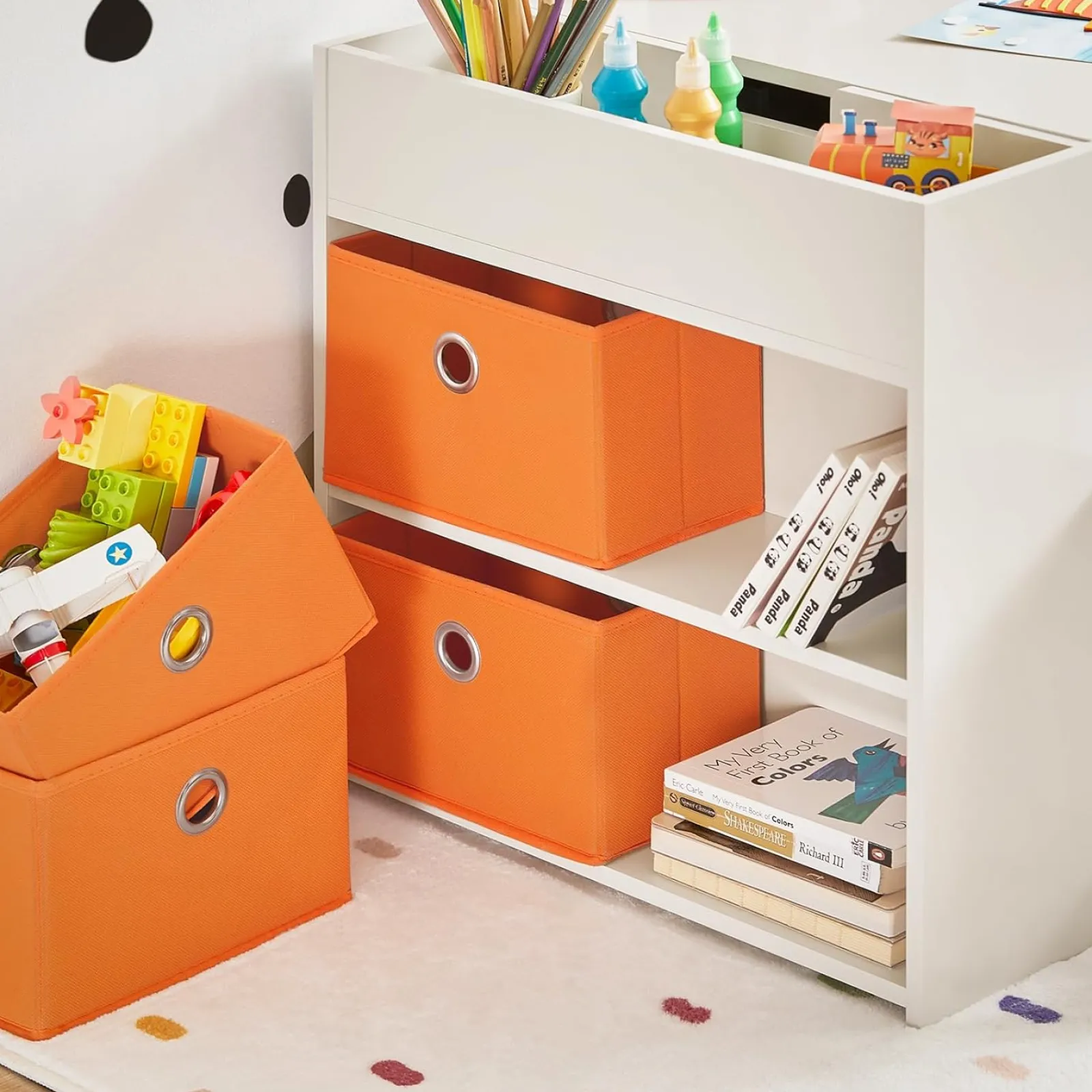 Kinder Little Helper Montessori-Kunsttisch und 2 Hocker im Set | 8 Aufbewahrungsboxen | Wendbarer Lego-Tisch für den Schreibtisch | Weiß | Ab 3 Jahren