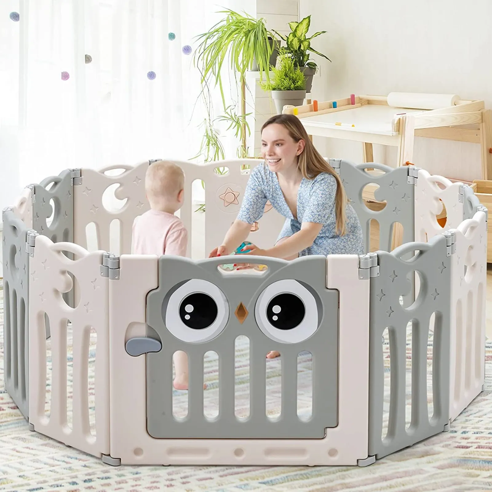 Kinder Little Helper Montessori-Laufstall mit 12 Elementen und Bällebad für Babys mit Aktivitätspanel | Grau und Weiß