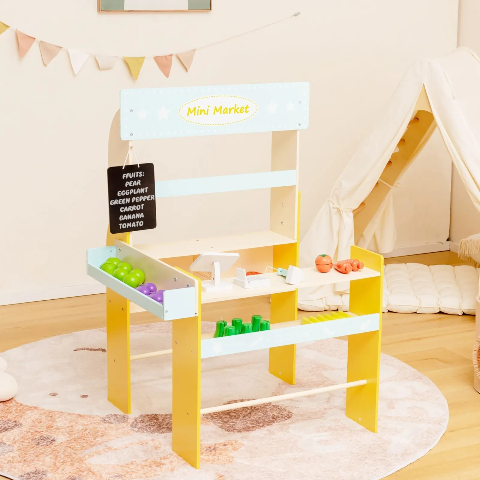 Little Helper Montessori-Lebensmittelladen aus Holz zum Rollenspiel | 36-teiliges Gemüsezubehör | Ab 3 Jahren