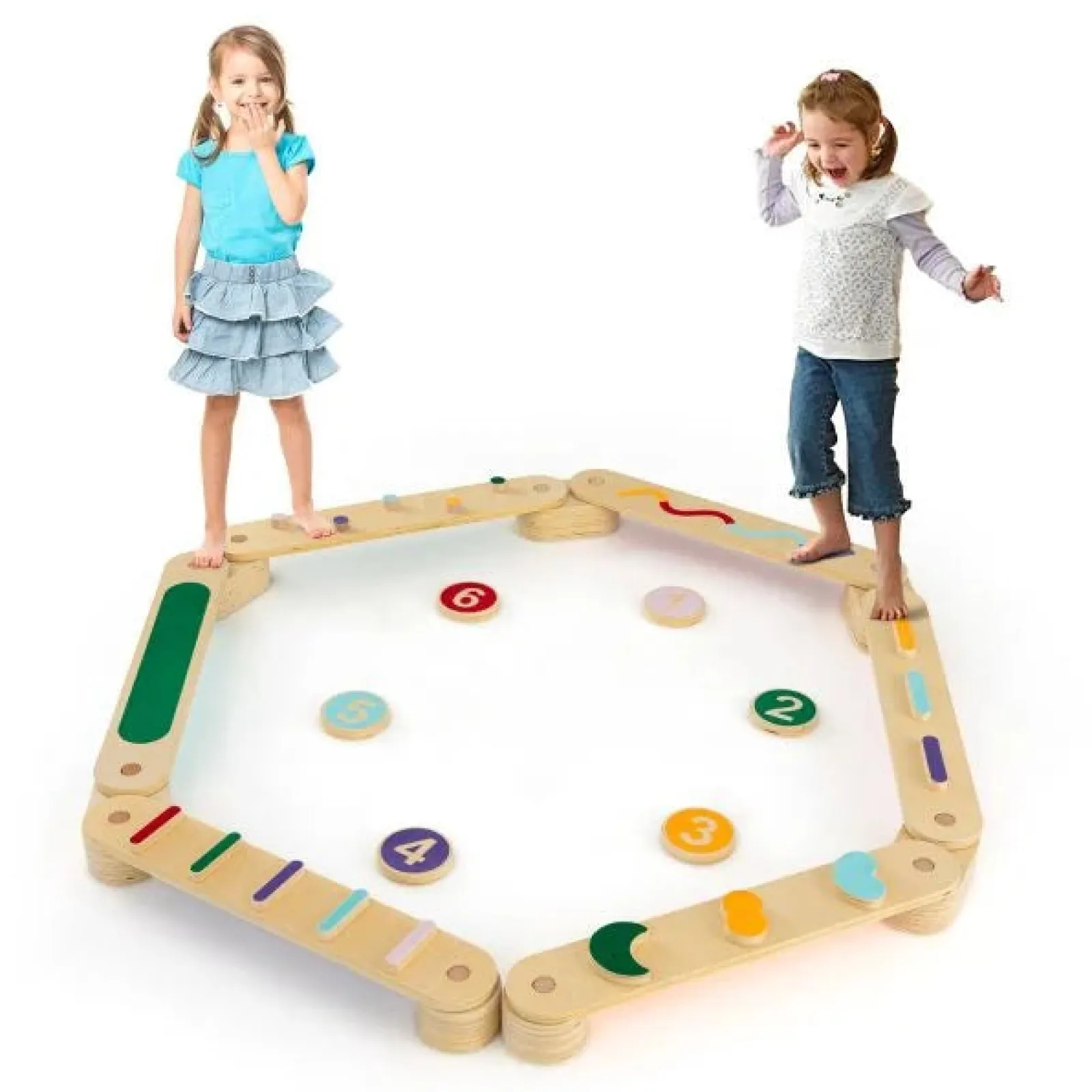 Kinder Little Helper Montessori-Pikler | Hochwertiger Schwebebalken Aus Ökoholz | Trittsteine ​​ | Natur Und Pastell