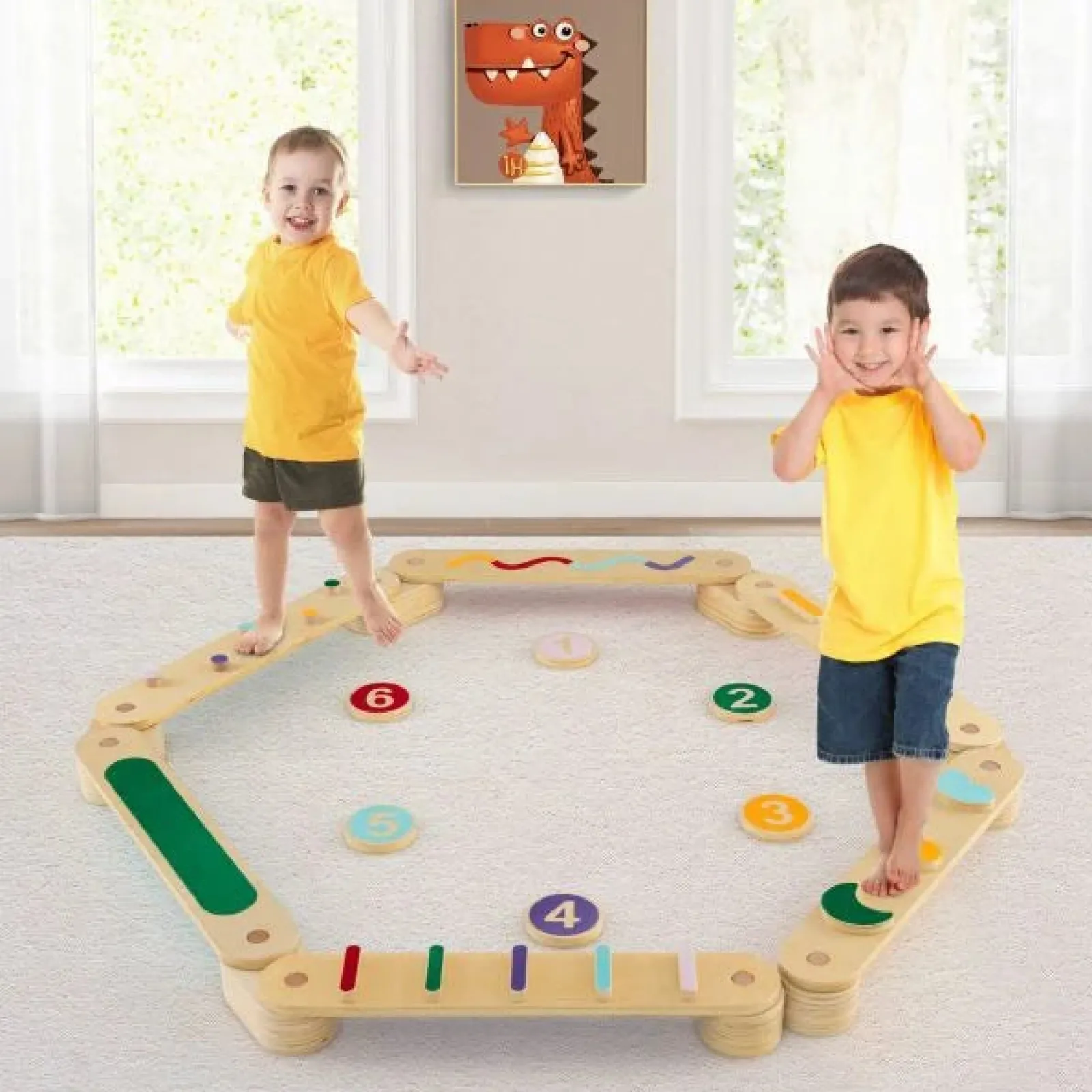 Kinder Little Helper Montessori-Pikler | Hochwertiger Schwebebalken Aus Ökoholz | Trittsteine ​​ | Natur Und Pastell