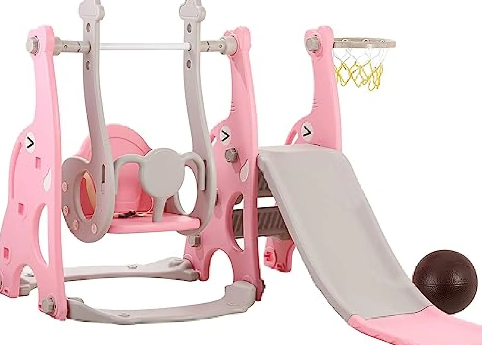 Little Helper Montessori-Schaukel- und Rutschenset für Kinder | Basketballkorb | Drinnen und draußen | Rosa, Grau oder Blau