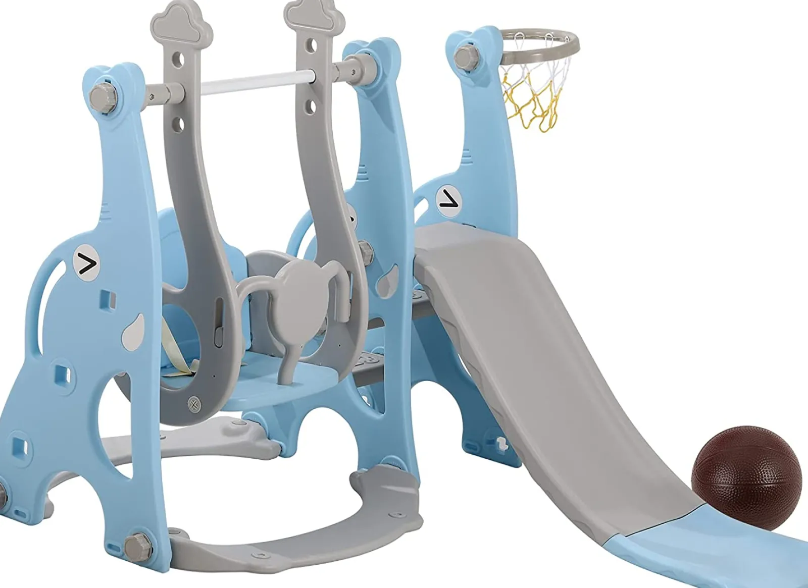 Little Helper Montessori-Schaukel- und Rutschenset für Kinder | Basketballkorb | Drinnen und draußen | Rosa, Grau oder Blau