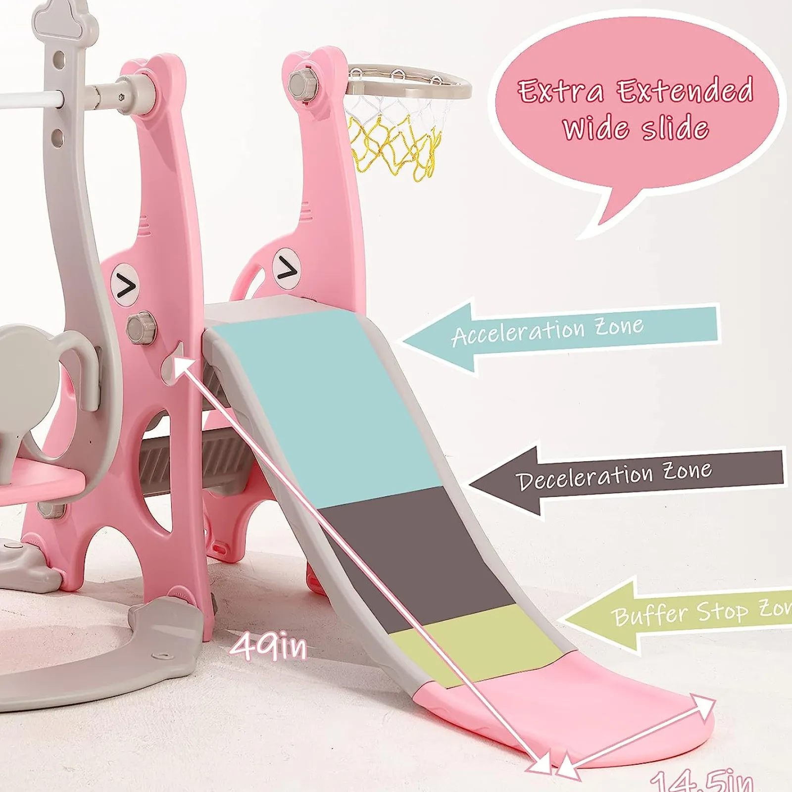 Little Helper Montessori-Schaukel- und Rutschenset für Kinder | Basketballkorb | Drinnen und draußen | Rosa, Grau oder Blau